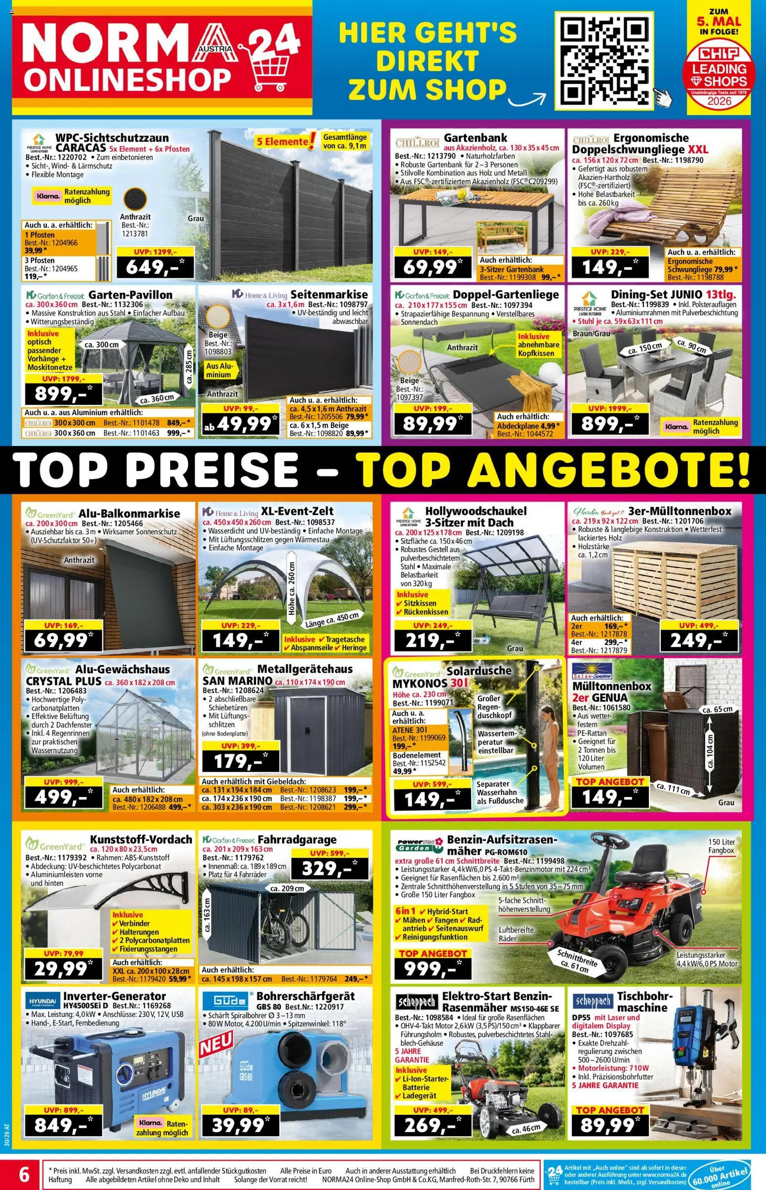 Vorschau der Angebote: Norma Norma Online shop gültig ab 20.07.2026 - Rasenmäher, Batterie, Stuhl, USB, Verbinder