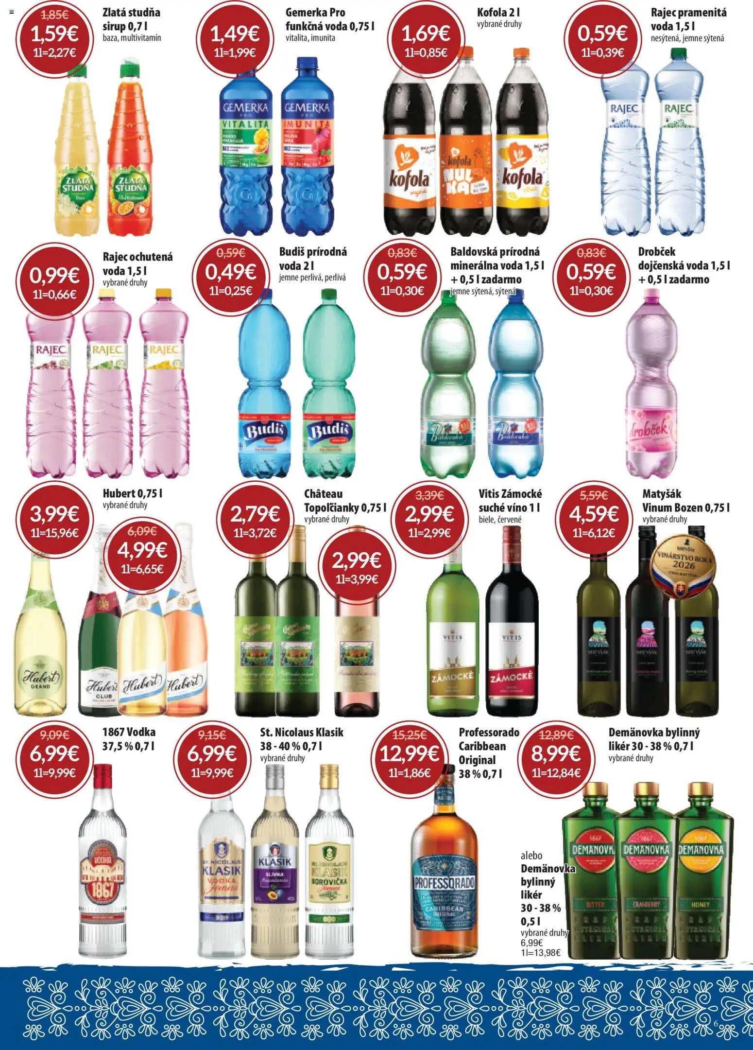 Náhľad Nitrazdroj letáku platného od 03.09.2026 - Rajec, Víno, Kofola, Borovička, Sirup, Budiš, Multivitamín, Baldovská