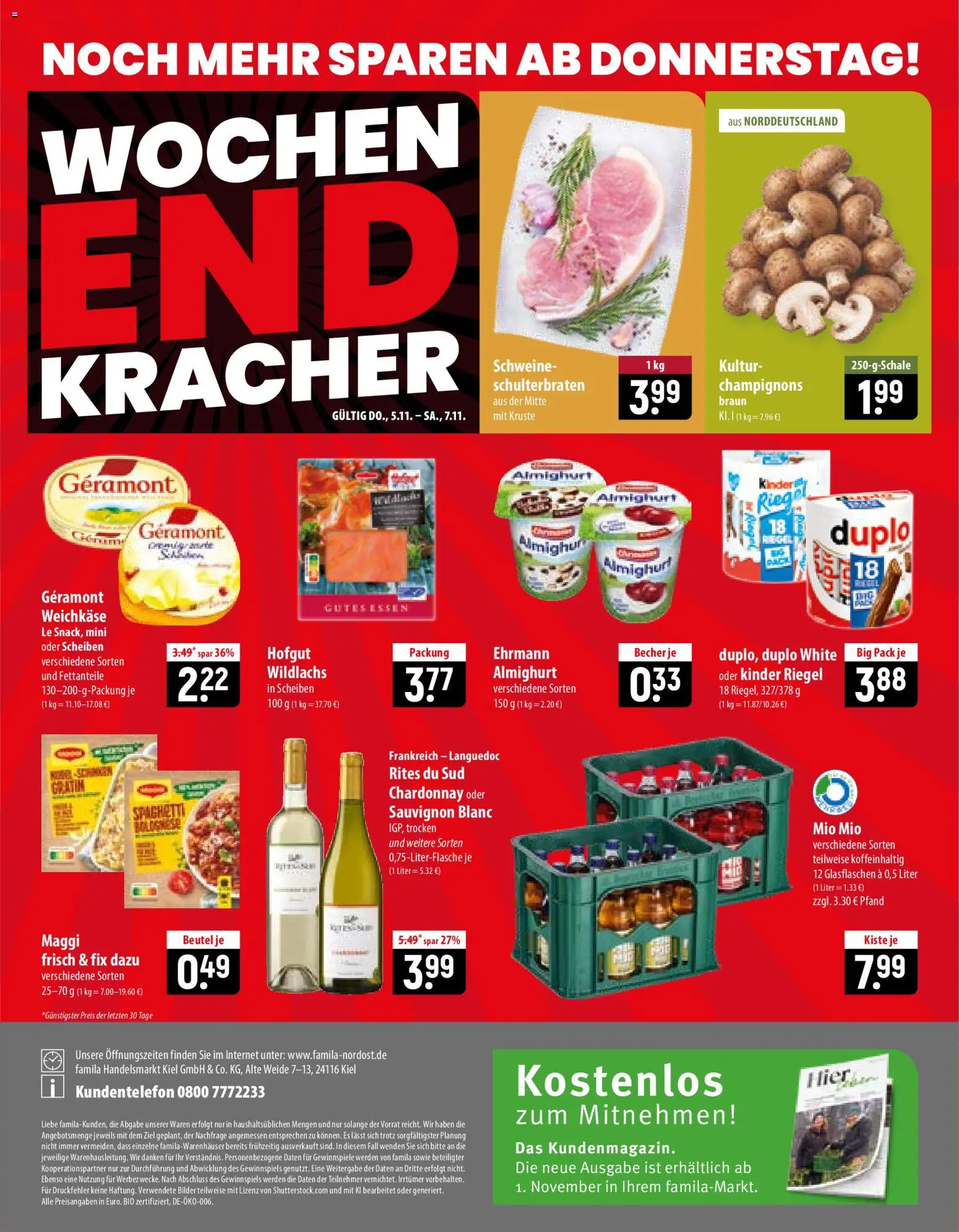 Vorschau von dem Prospekt des Geschäftes Famila, gültig ab dem 02.11.2026 - Bilder, Spaghetti, Maggi, Champignons, Geramont, Kinder riegel
