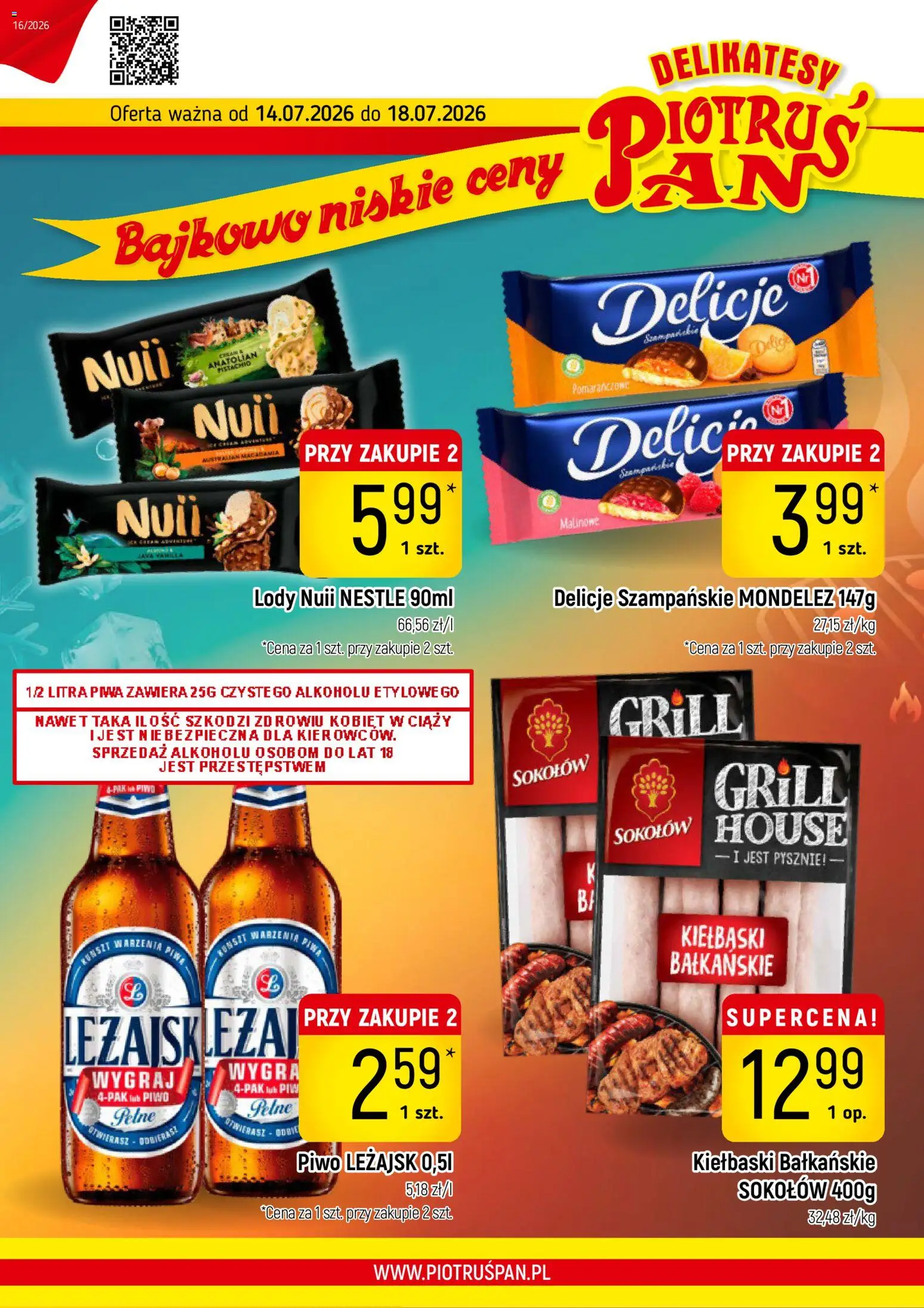 Pogląd gazetki "Piotruś Pan gazetka" ze sklepu Piotruś Pan ważnej od 14.07.2026 - Lody, Delikatesy, Piwo, Grill, Lody nuii, Kiełbaski, Piwo Leżajsk