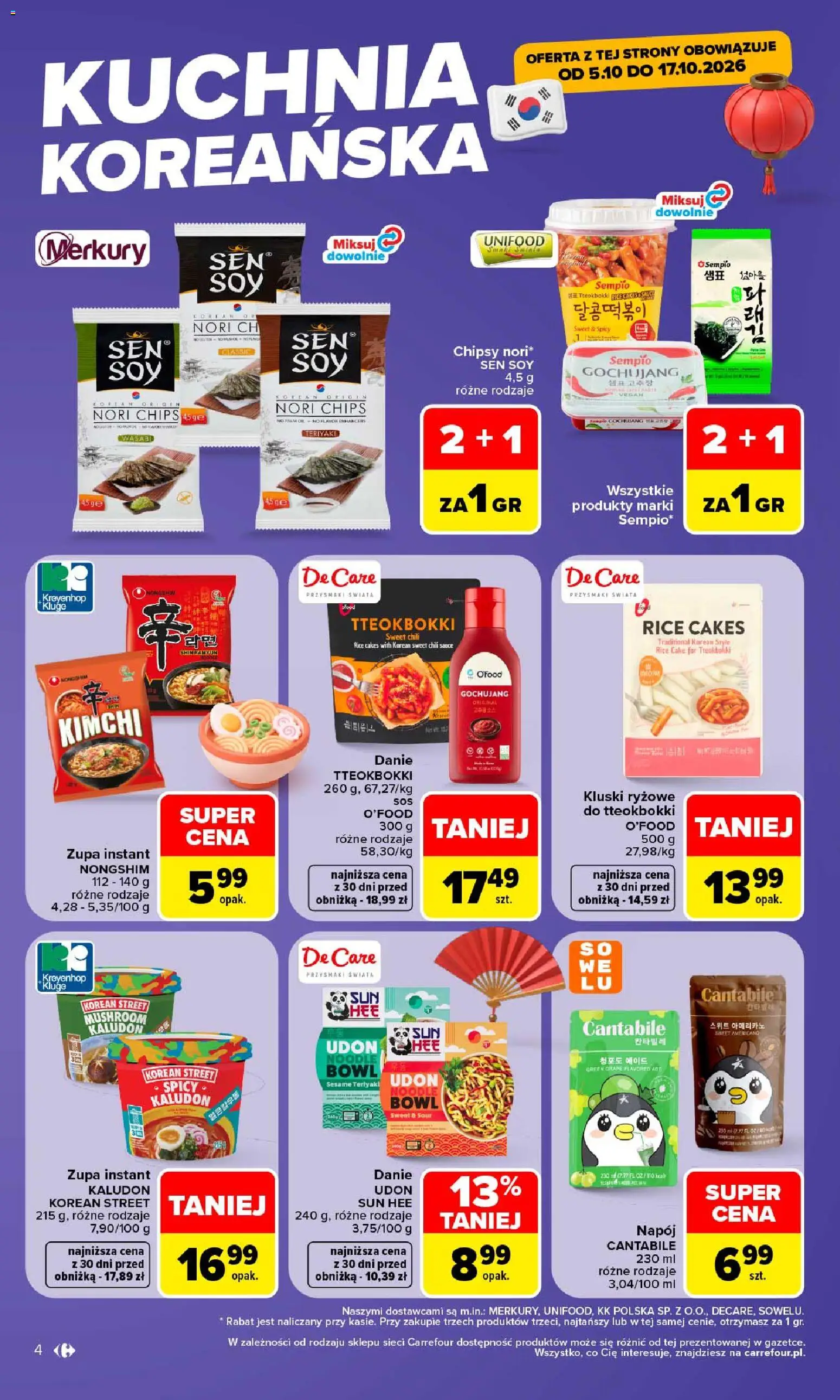 Pogląd gazetki "Carrefour gazetka - Kuchnia koreańska" ze sklepu Carrefour ważnej od 05.10.2026 - Kimchi, Zupa, Chipsy, Noodle, Kluski, Chili, Nori