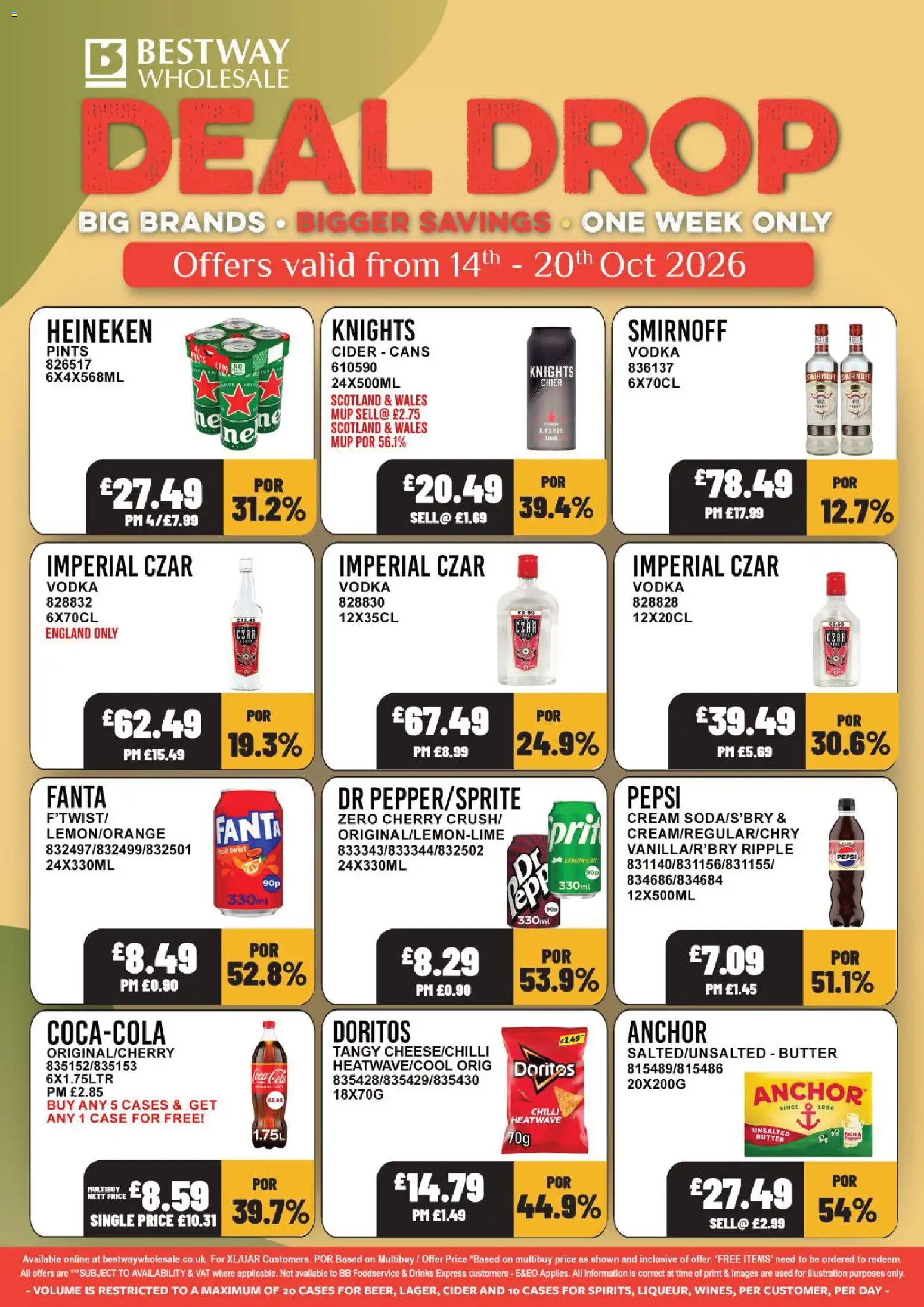 Preview of Bestway Bestway - Deal Drop valid from 14/10/2026 - Drinks, Cream, Butter, Vodka, Chilli, Pepsi, Heineken, Case