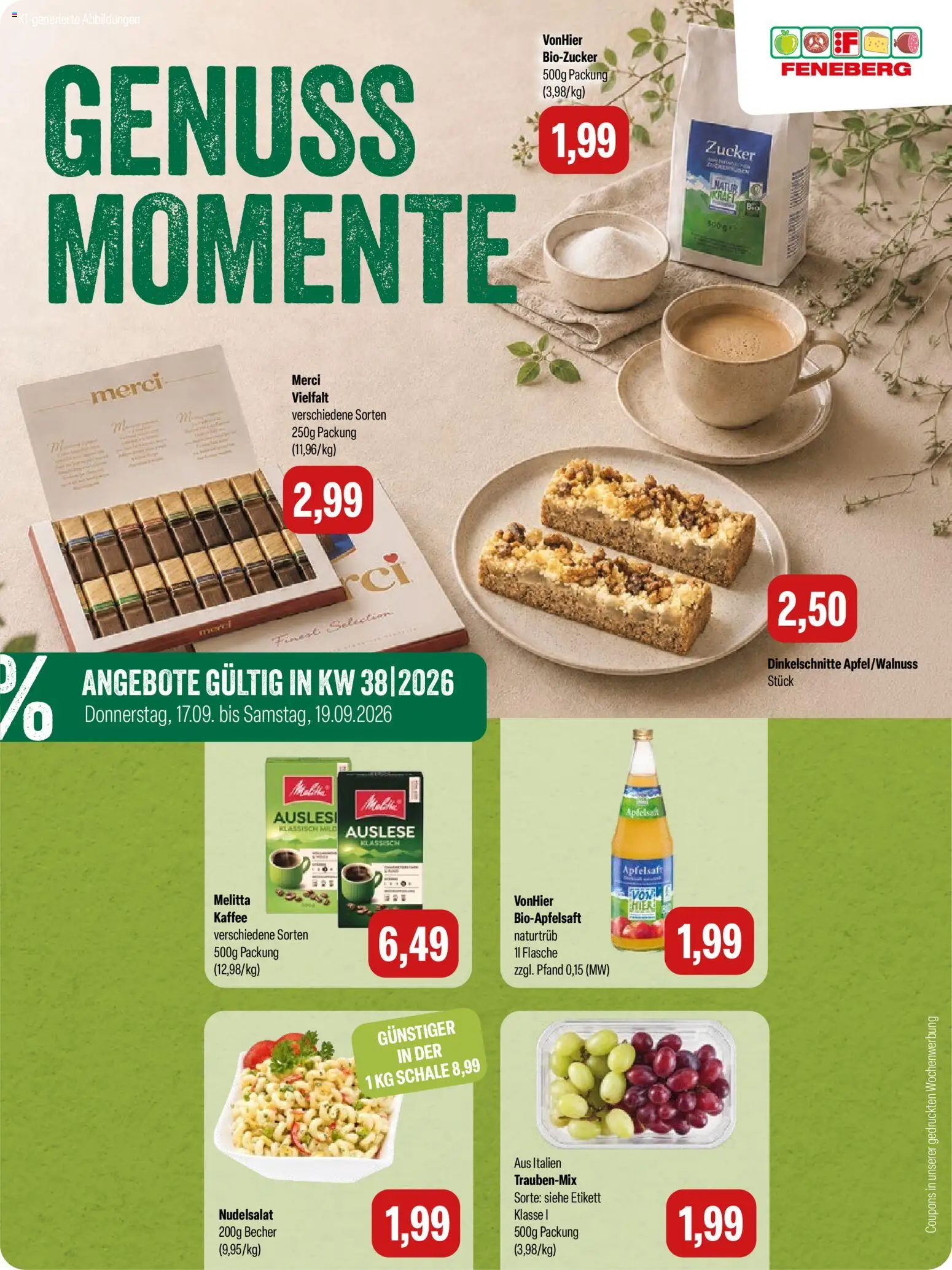 Vorschau von dem Prospekt des Geschäftes Feneberg, gültig ab dem 17.09.2026 - Kaffee, Zucker, Merci, Melitta, Apfelsaft