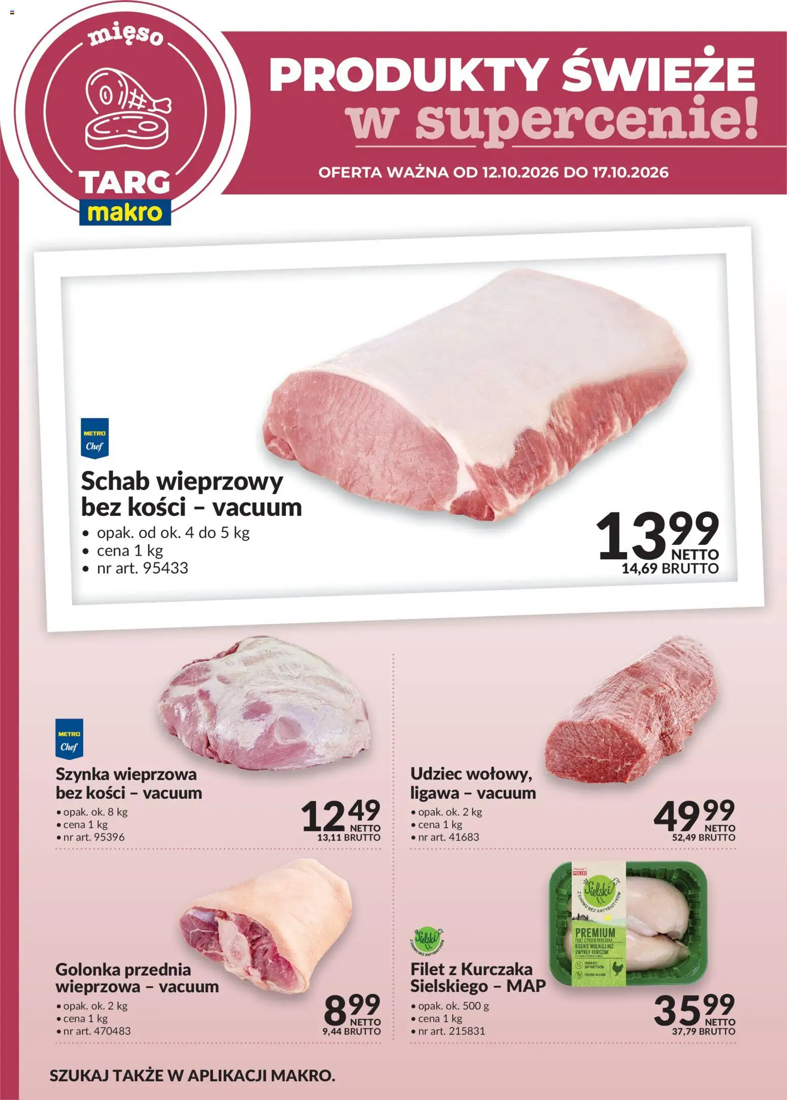 Pogląd gazetki "Makro gazetka - Oferta świeża w super cenach" ze sklepu Makro ważnej od 12.10.2026 - Golonka, Kurczak, Filet z kurczaka, Filet, Szynka wieprzowa, Filet z piersi kurczaka, Schab wieprzowy, Schab wieprzowy bez kości