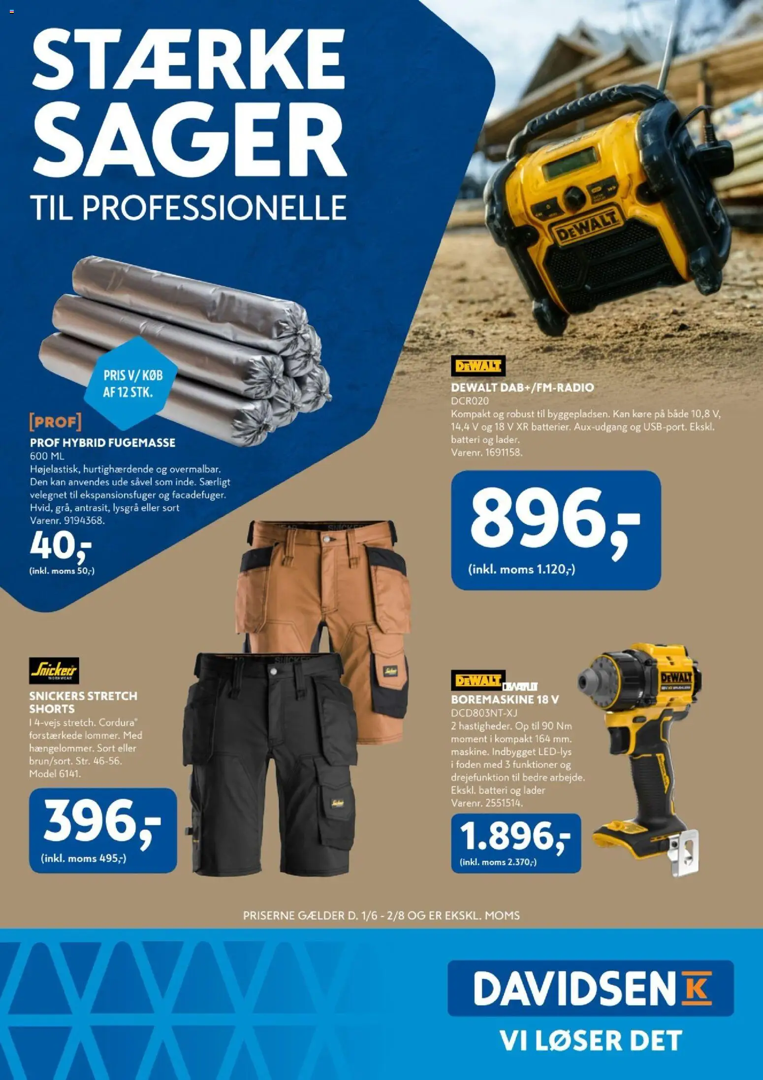 Eksempel på tilbudsavis Davidsen - Tilbudsavis fra butik Davidsen gyldig fra 01/06/2026 - Shorts, Batteri, Boremaskine, Søm