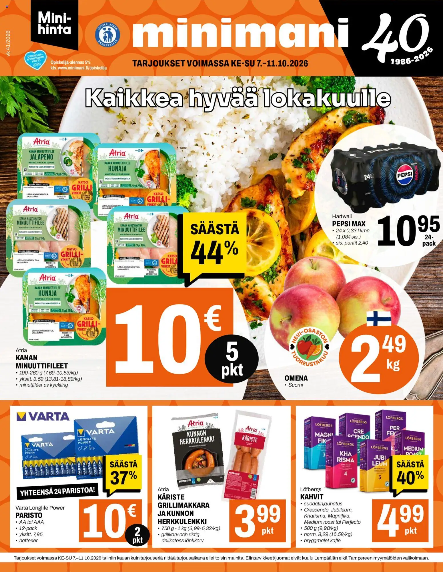 Kaupan Minimani Minimani tarjoukset esikatselu, voimassa 07/10/2026 - Grilli, Pepsi, Hunaja, Grillimakkara