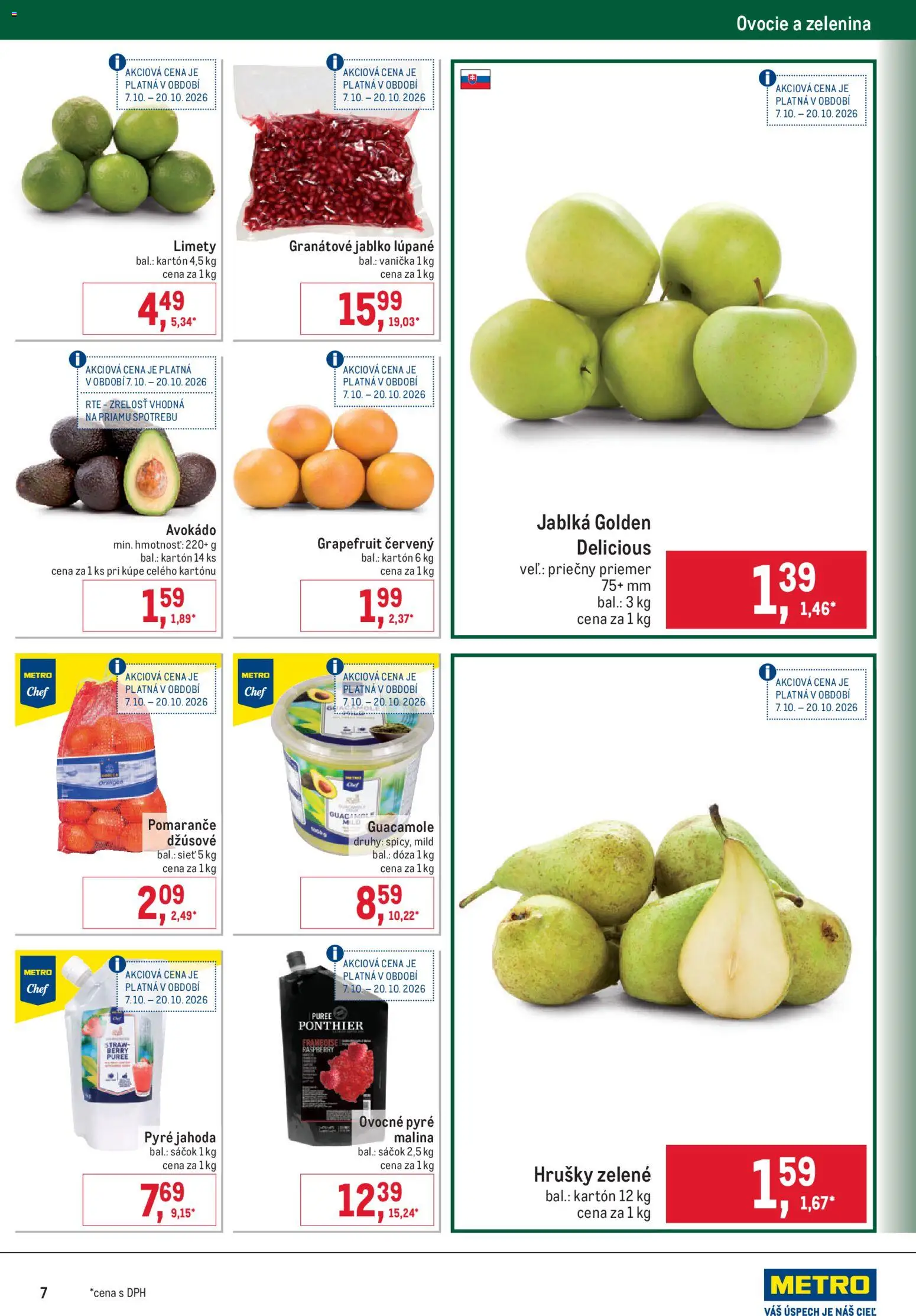 Náhľad Metro letáku platného od 07.10.2026 - Guacamole, Avokádo, Ovocie, Zelenina, Grapefruit, Granátové jablko, Jablká, Pomaranče