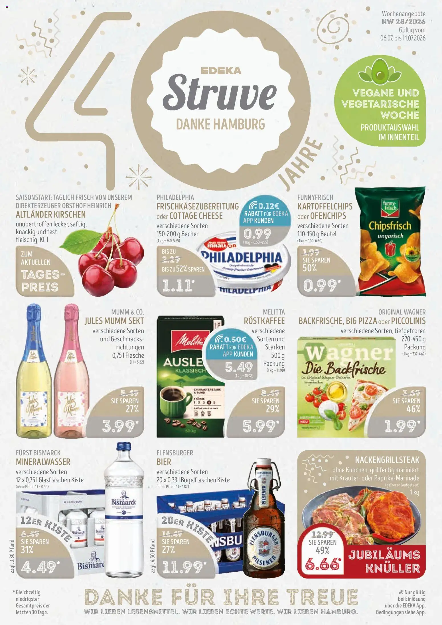 Vorschau von dem Prospekt des Geschäftes Edeka Struve, gültig ab dem 06.07.2026 - Pizza, Flensburger, Bier, Mineralwasser, Sekt, Melitta, Mumm sekt, Jules mumm
