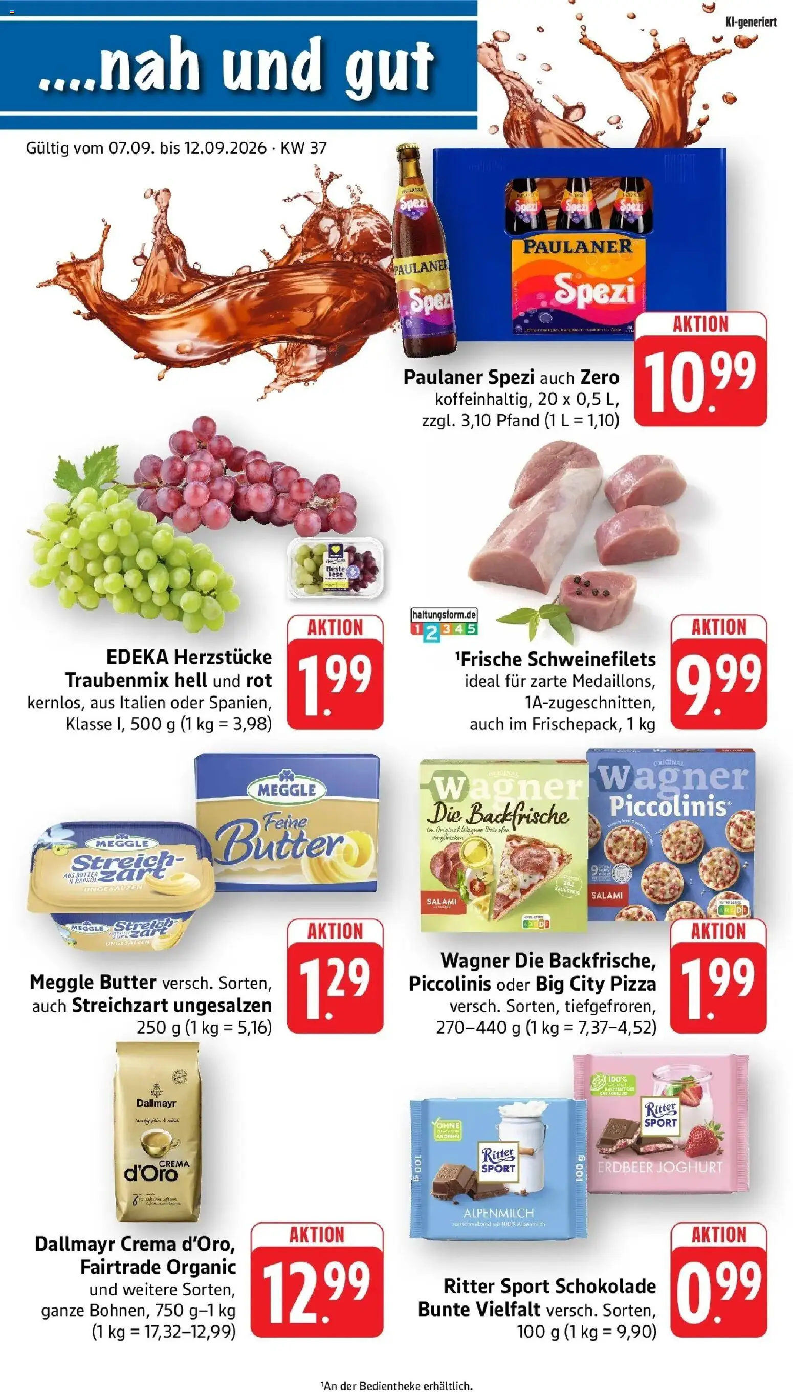 Vorschau von dem Prospekt des Geschäftes nah & gut, gültig ab dem 07.09.2026 - Butter, Schokolade, Joghurt, Ritter sport, Dallmayr, Piccolinis, Salami, Meggle butter