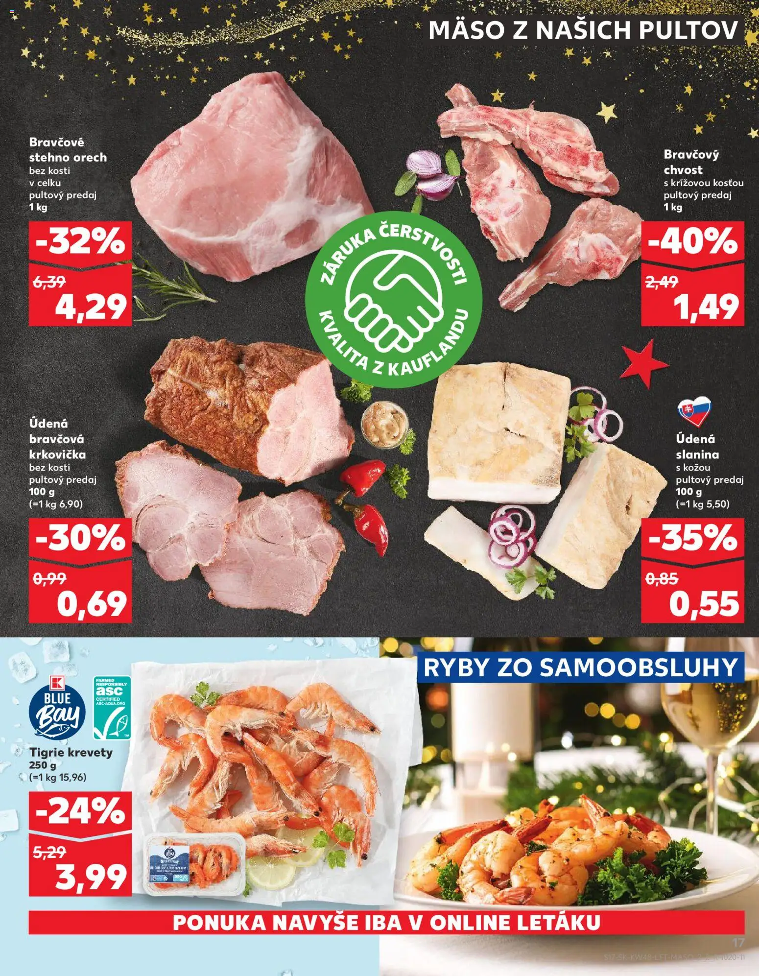 Náhľad Kaufland letáku platného od 27.11.2025 - Mäso, Ryby, Krevety, Krkovička, Slanina, Bravčová krkovička, Bravčové stehno