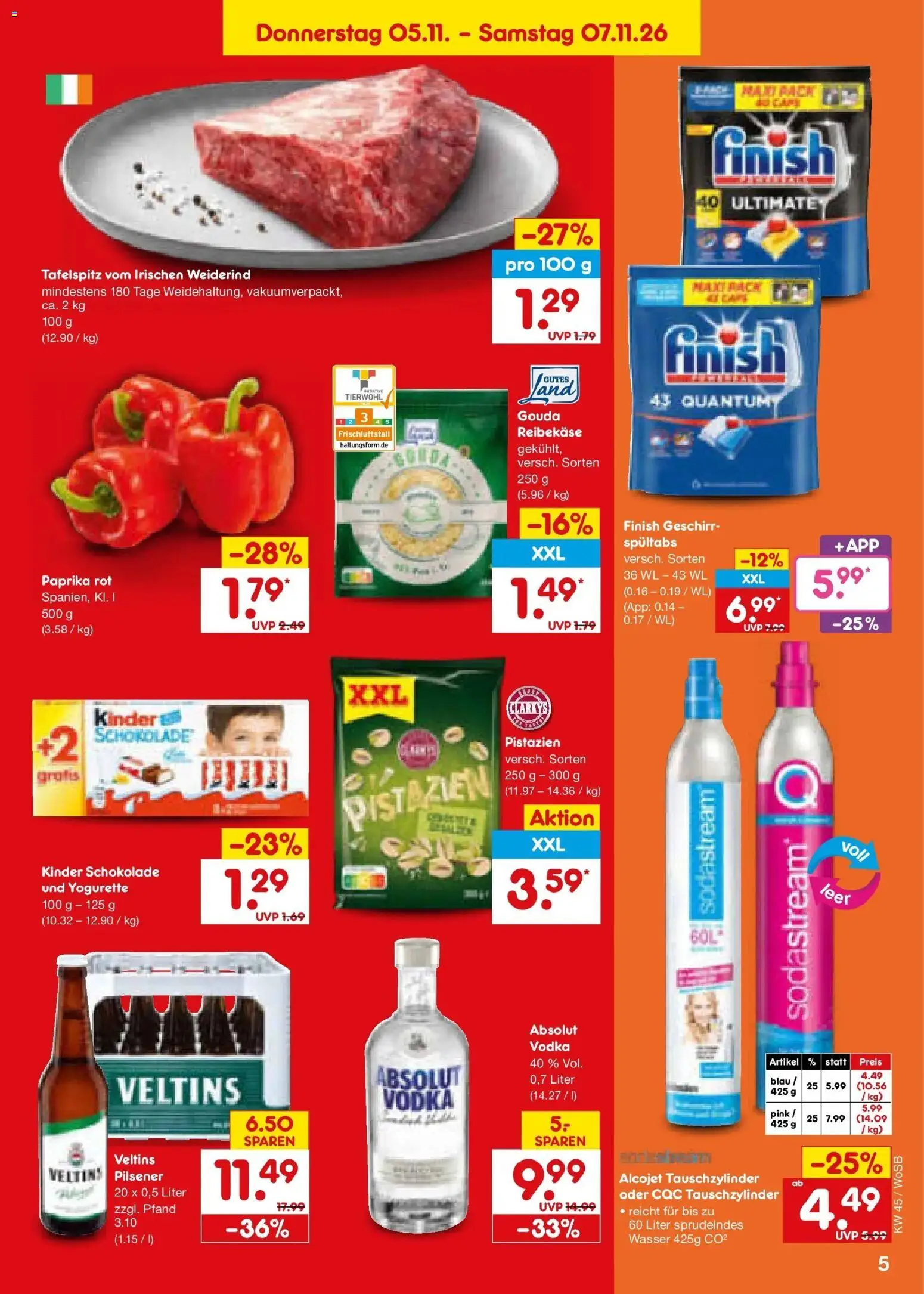 Vorschau von dem Prospekt des Geschäftes Netto Marken-Discount, gültig ab dem 02.11.2026 - Wasser, Tafelspitz, Vodka, Yogurette, Veltins, Paprika rot, Reibekase, Kinder schokolade