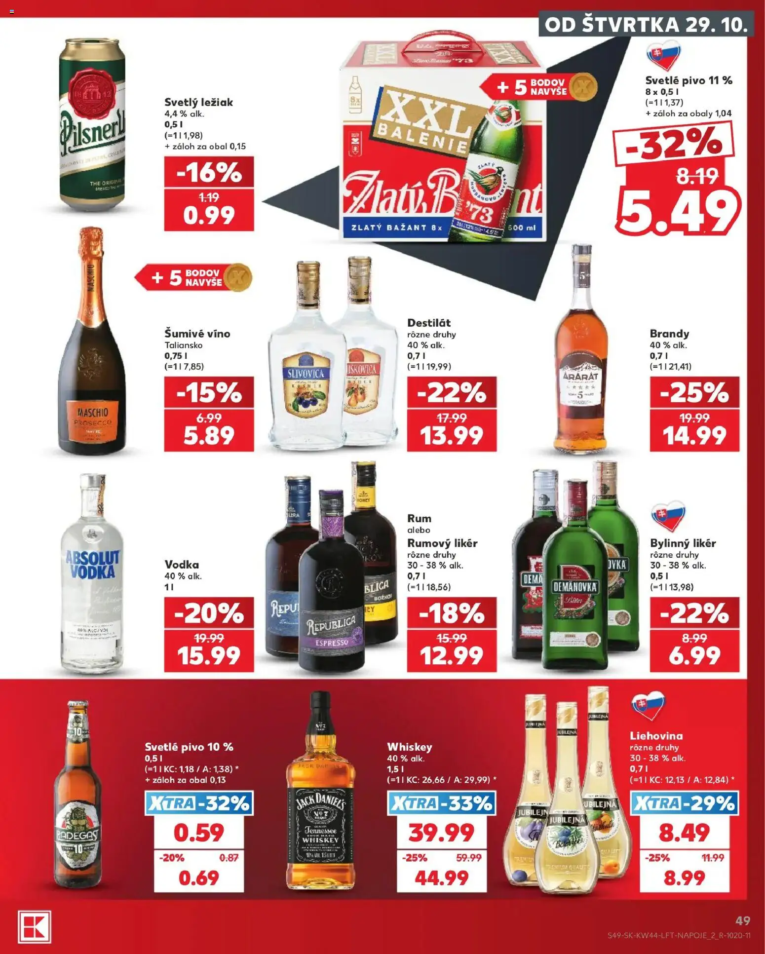 Náhľad Kaufland letáku platného od 29.10.2026 - Pivo, Víno, Vodka, Ararat, Slivovica, Zlatý Bažant, Božkov, Bylinný likér