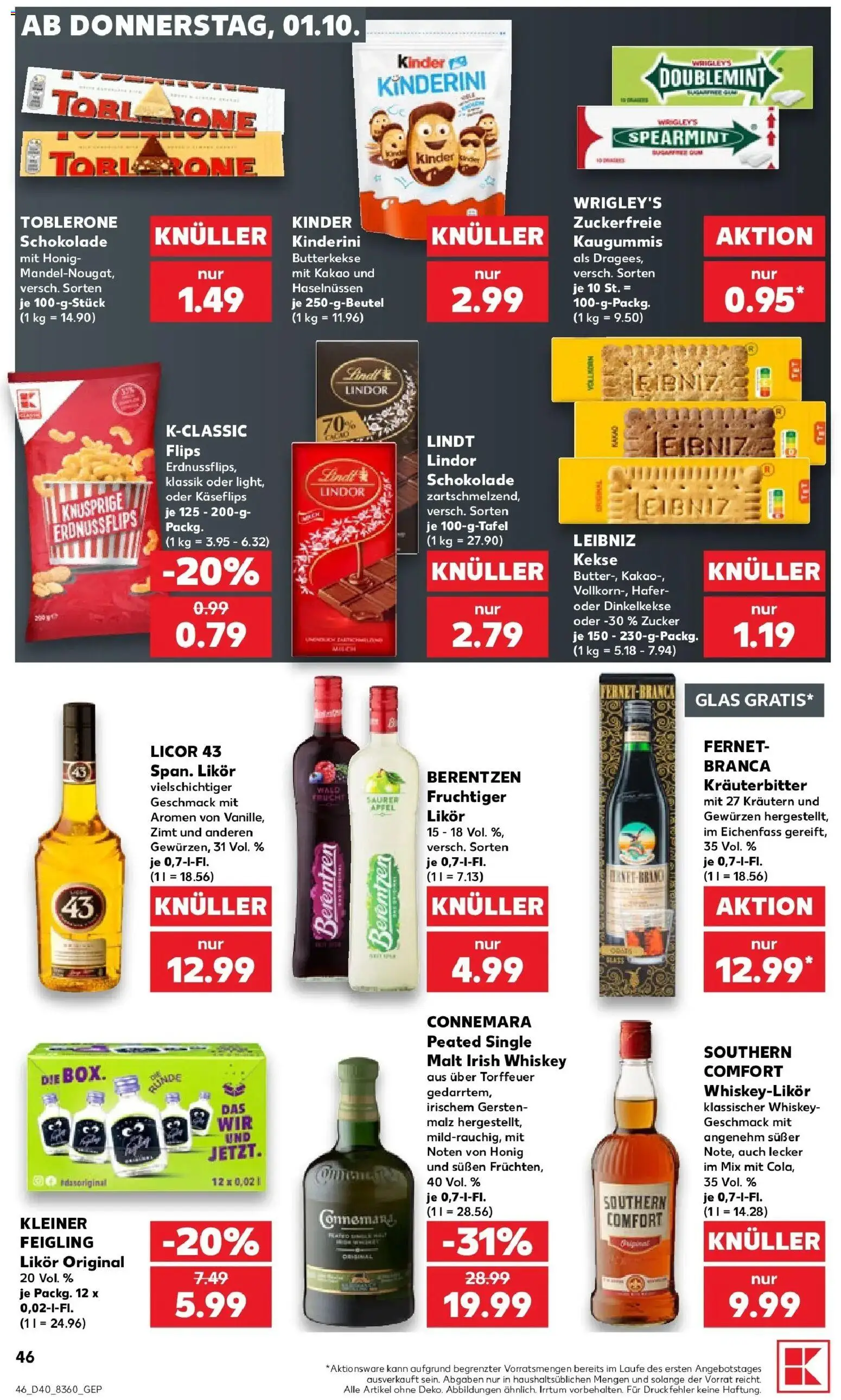 Vorschau von dem Prospekt des Geschäftes Kaufland, gültig ab dem 01.10.2026 - Schokolade, Äpfel, Lindt, Whiskey, Berentzen, Butterkekse, Lindor, Fernet