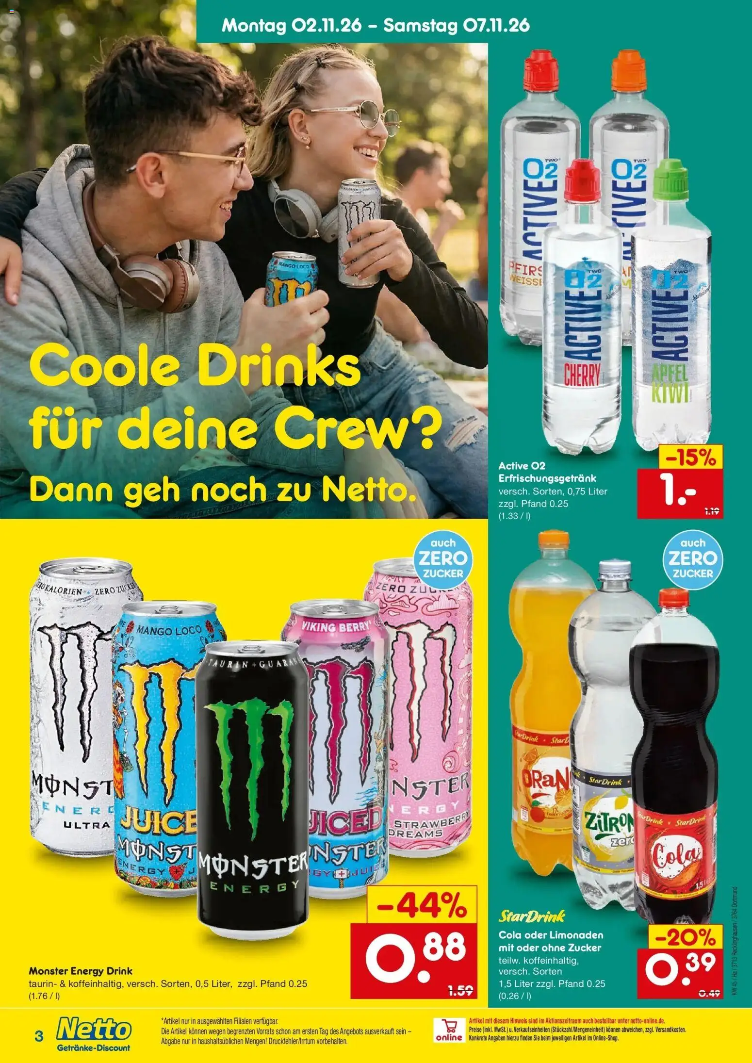 Vorschau von dem Prospekt des Geschäftes Netto Marken-Discount, gültig ab dem 02.11.2026 - Mango, Monster, Cola, Tür, Zucker, Energy