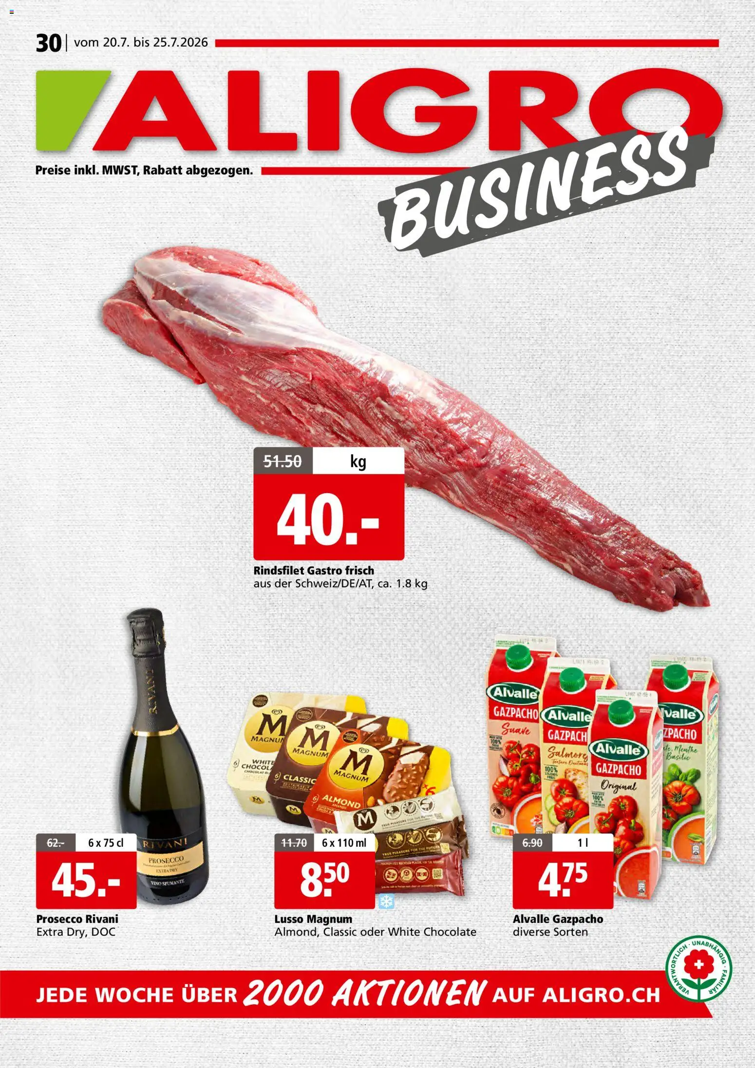 Vorschau des Merkblatts Aligro aktionen Business Chavannes, Matran, Genf, Sitten vom Shop Aligro gültig von 20.07.2026 bis 25.07.2026 - Prosecco, Magnum