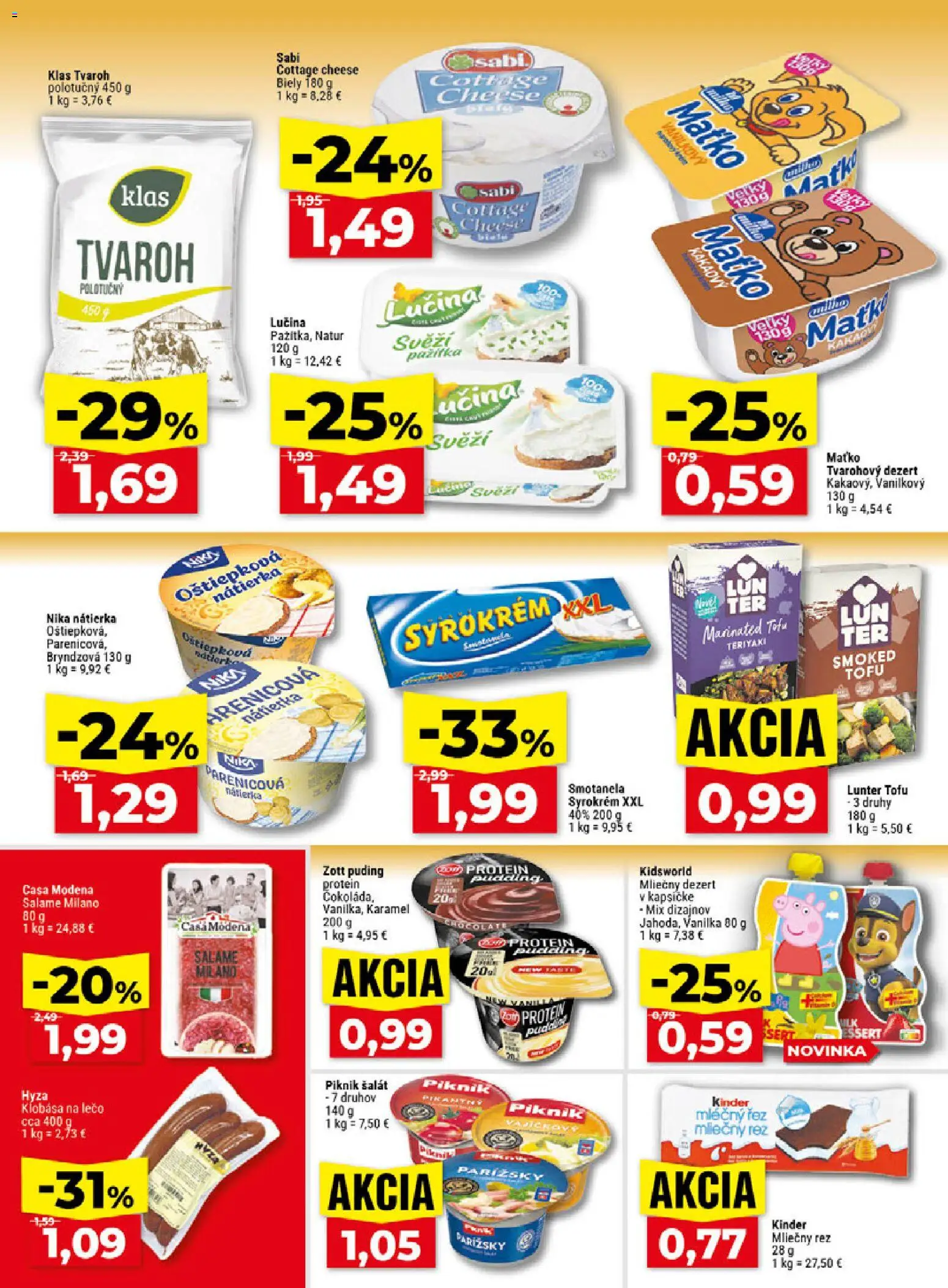 Náhľad Klas letáku platného od 26.10.2026 - Tvaroh, Šalát, Tofu, Kinder, Puding, Dezert, Klobása, Vanilka