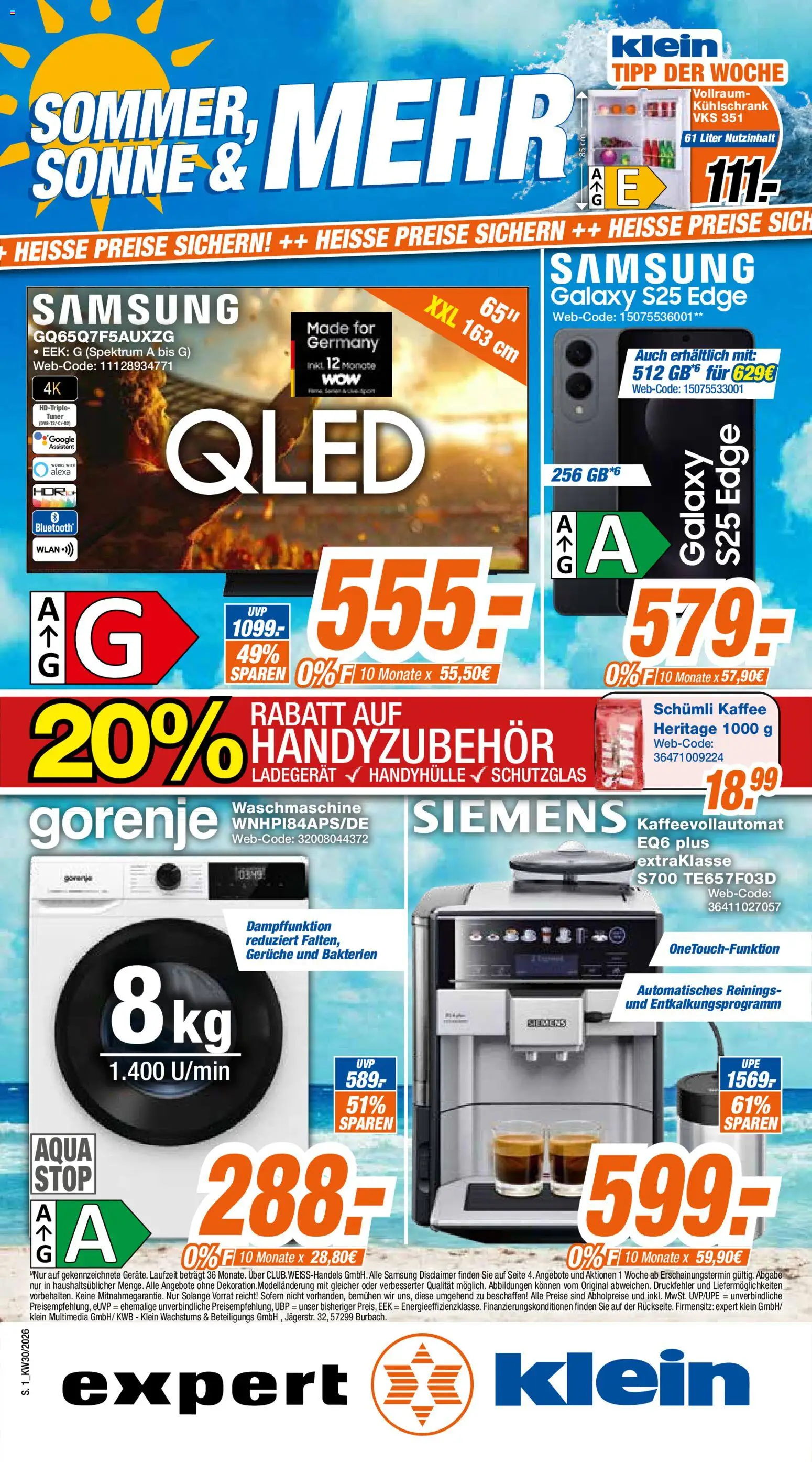Vorschau von dem Prospekt des Geschäftes Expert, gültig ab dem 20.07.2026 - Samsung, Kaffee, Waschmaschine, Kaffeevollautomat, Kühlschrank, Siemens, Gorenje, Ladegerät