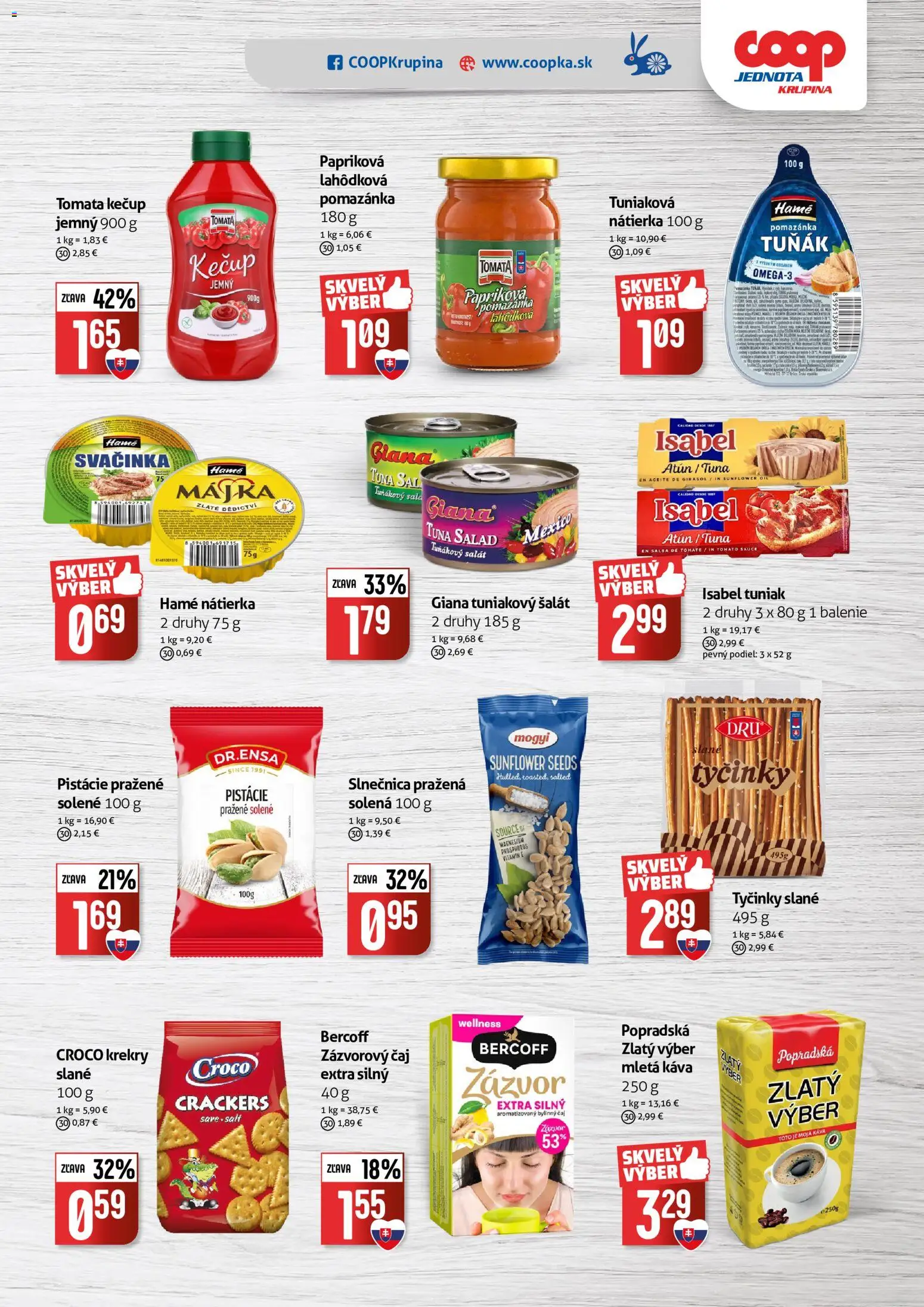 Náhľad COOP Jednota letáku platného od 14.10.2026 - Šalát, Čaj, Tuniak, Šál, Tuniakový šalát, Kečup, Zázvor, Bylinný čaj