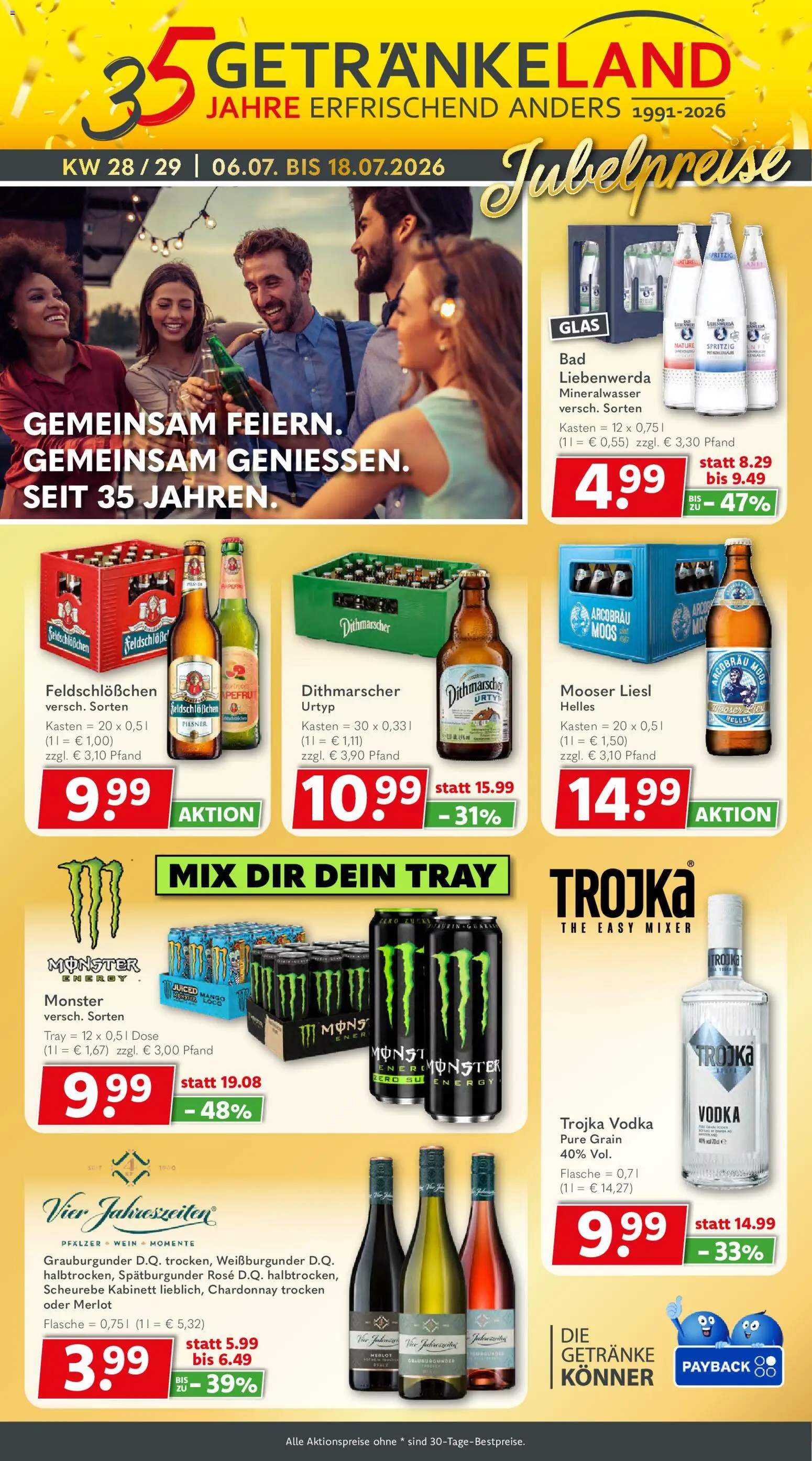 Vorschau von dem Prospekt des Geschäftes Getränkeland, gültig ab dem 06.07.2026 - Mango, Monster, Mineralwasser, Mixer, Vodka, Energy, Merlot