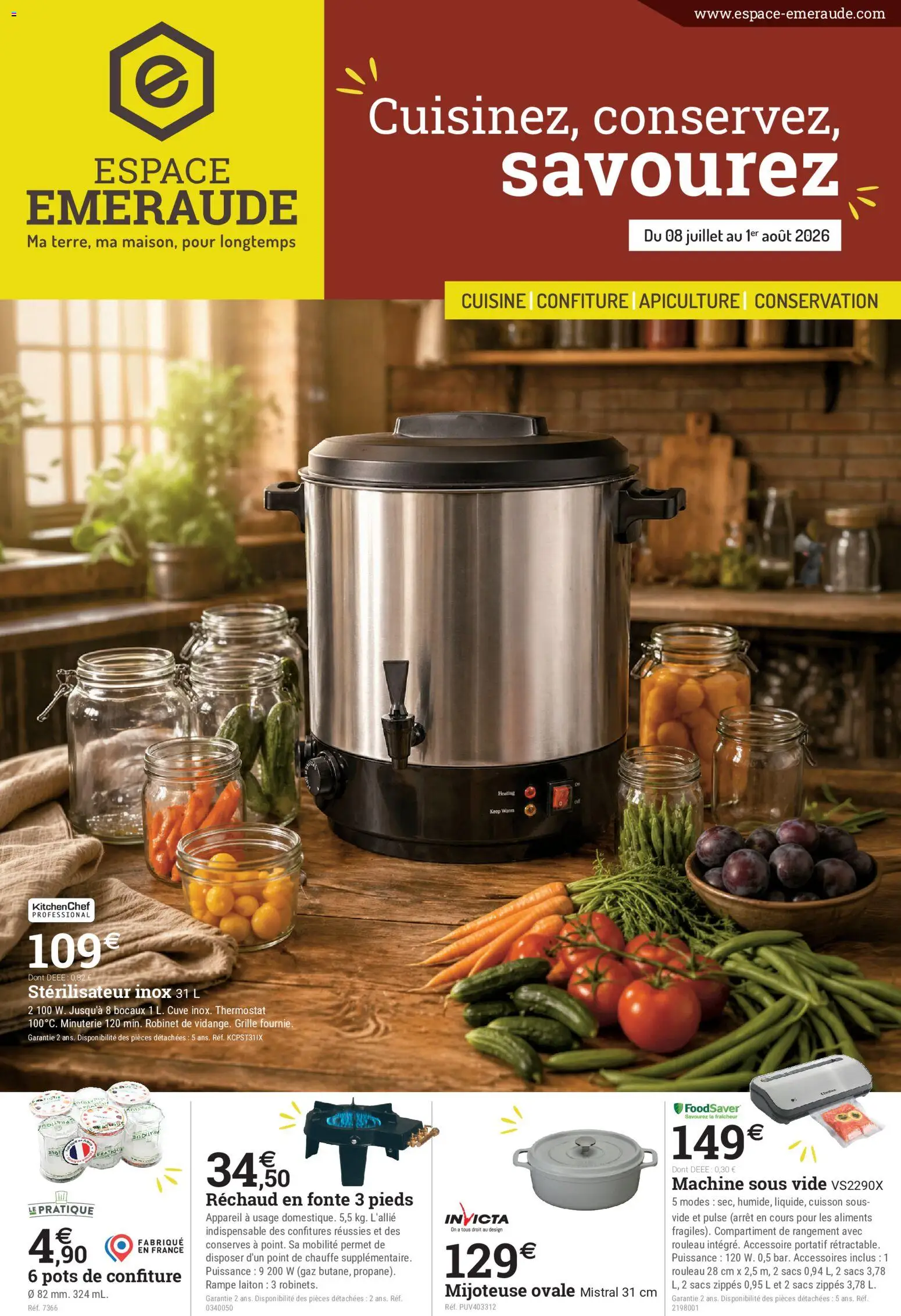 Prévisualisation de Espace Emeraude catalogue du magasin Espace Emeraude formulaire valide 08/07/2026 - Confiture, Machine sous vide, Robinet, Rouleau, Aliments, Réchaud, Mijoteuse, Conserves