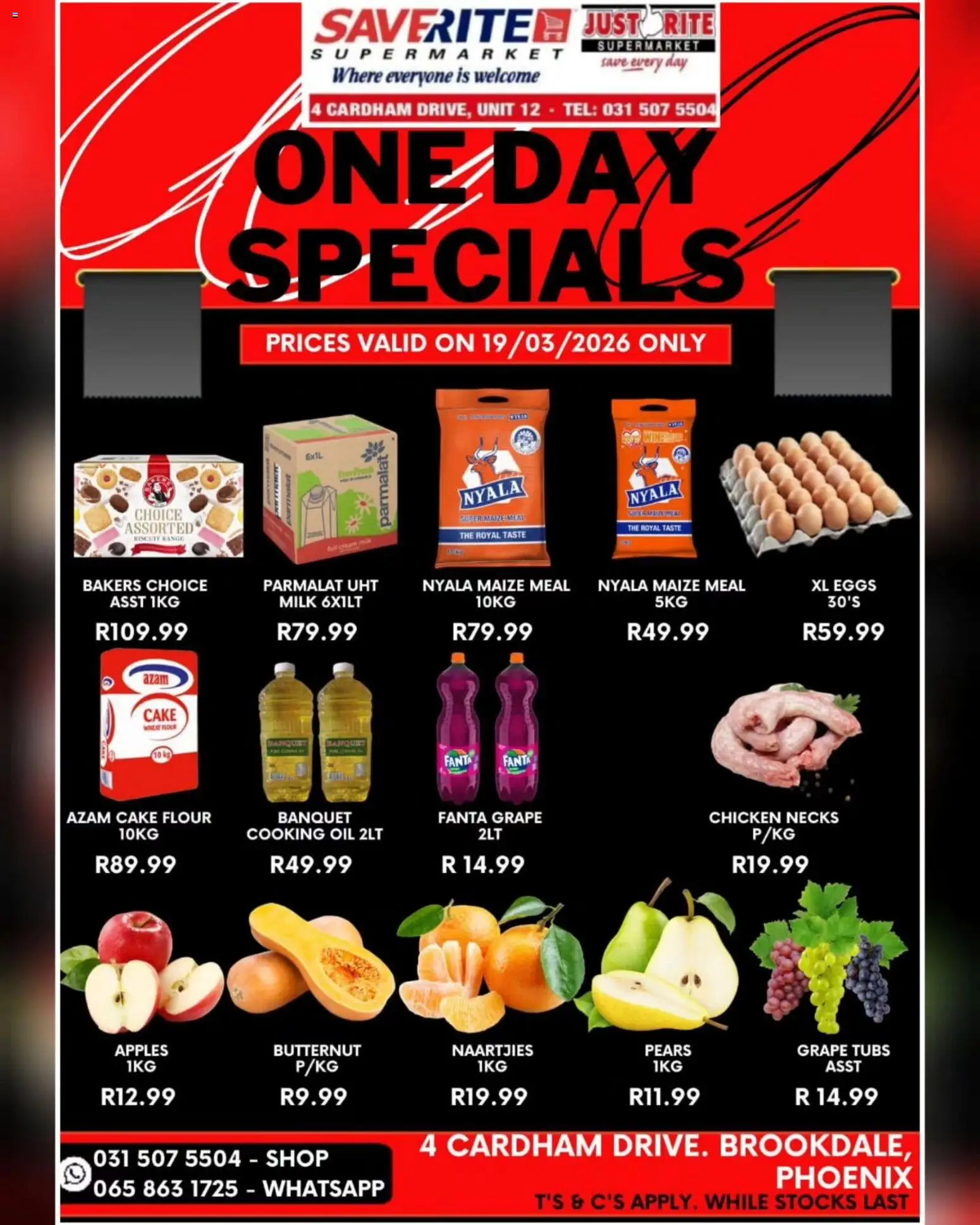 Saverite 1 Day Specials from 19/03 - 19/03/2026