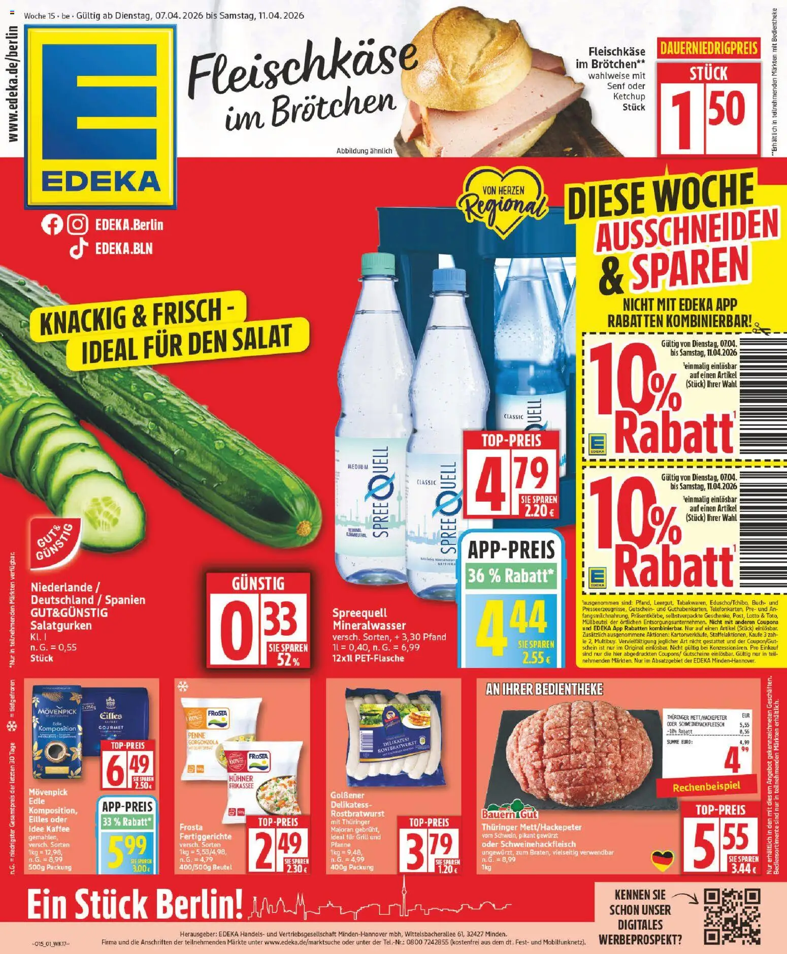 Vorschau von dem Prospekt des Geschäftes Edeka, gültig ab dem 07.04.2026 - Kaffee, Grill, Salat, Mineralwasser, Frosta, Ketchup, Fertiggerichte, Idee kaffee