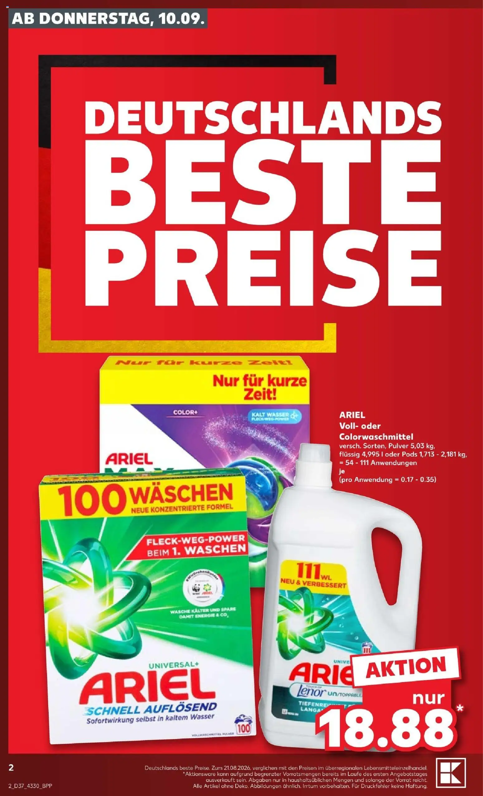 Vorschau von dem Prospekt des Geschäftes Kaufland, gültig ab dem 10.09.2026 - Wasser, Ariel, Lenor