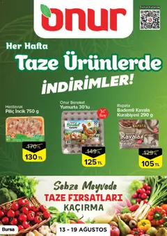Onur Market Onur Market - Taze Ürünlerde İndirimler - Bursa 13.08.2026 - Broşürünün önizlemesi
