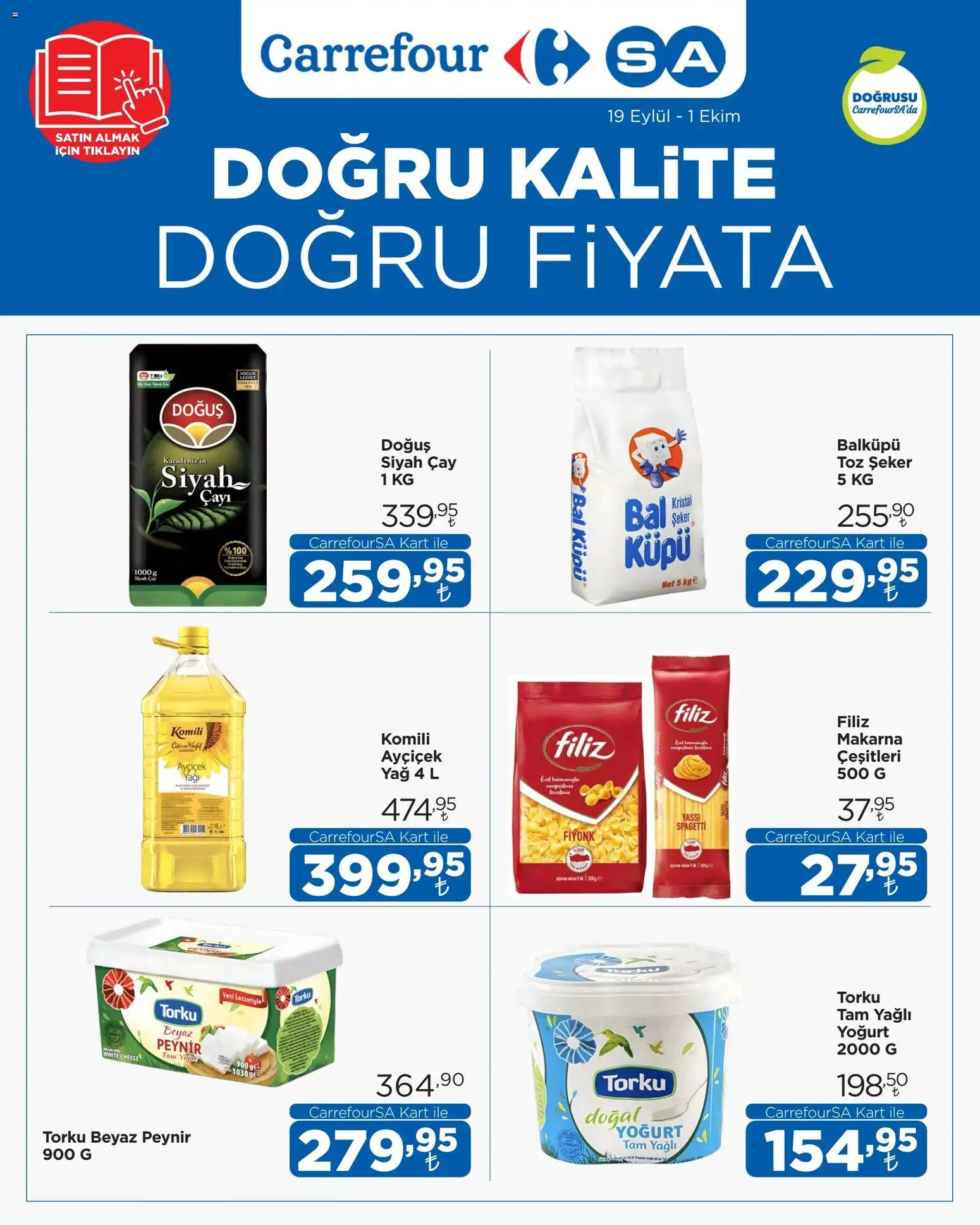 CarrefourSA CarrefourSA Katalog 19.09.2026 - Broşürünün önizlemesi - Çay, Makarna, Şeker, Peynir, Yağ, Yoğurt, Toz şeker