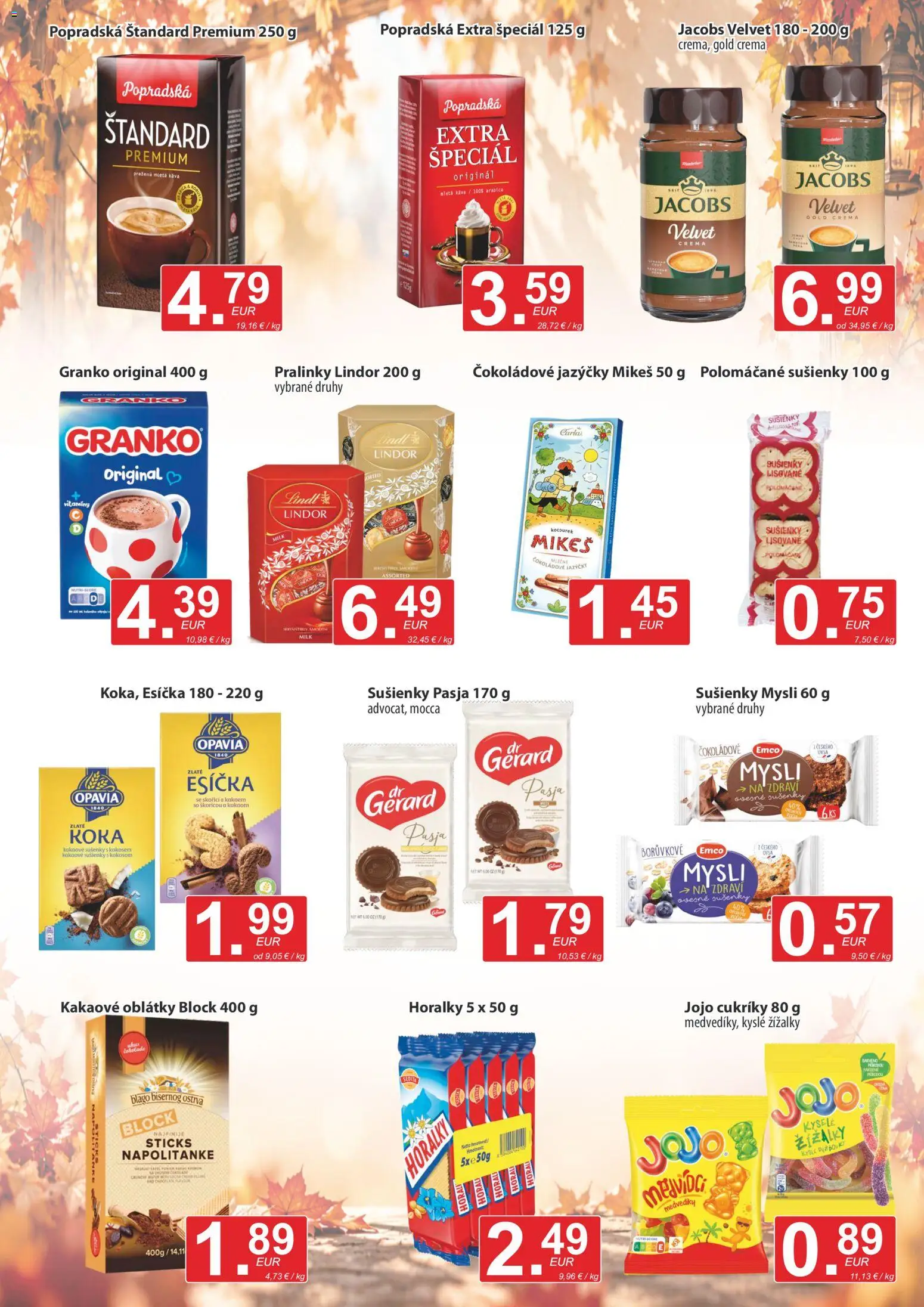 Náhľad CBA Verex letáku platného od 15.10.2026 - Káva, Lindt, Granko, Jacobs Velvet, Cukríky, Sušienky, Oblátky, Mletá káva
