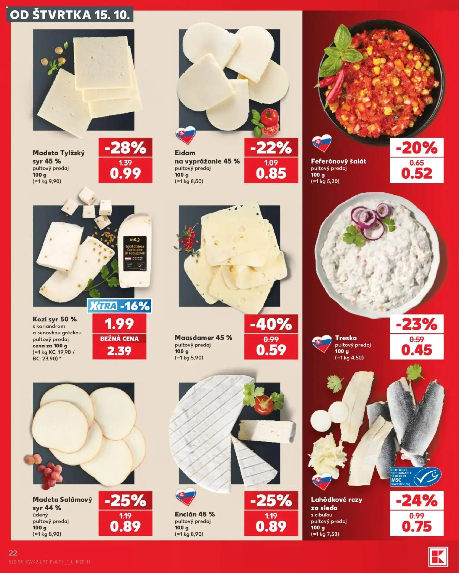 Náhľad Kaufland letáku platného od 15.10.2026 - Syr, Šalát, Treska, Kozí syr, Eidam, Encián