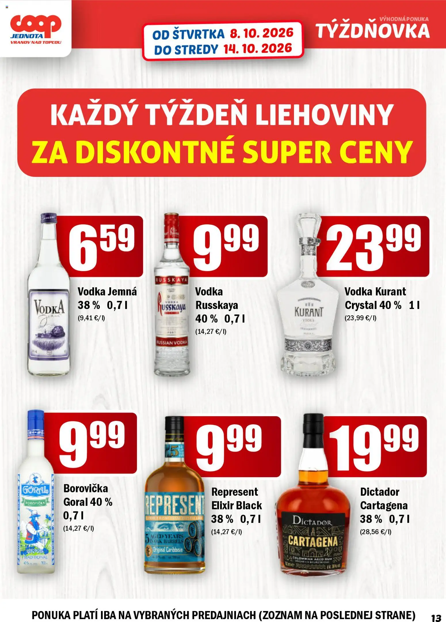 Náhľad COOP Jednota letáku platného od 08.10.2026 - Vodka, Borovička