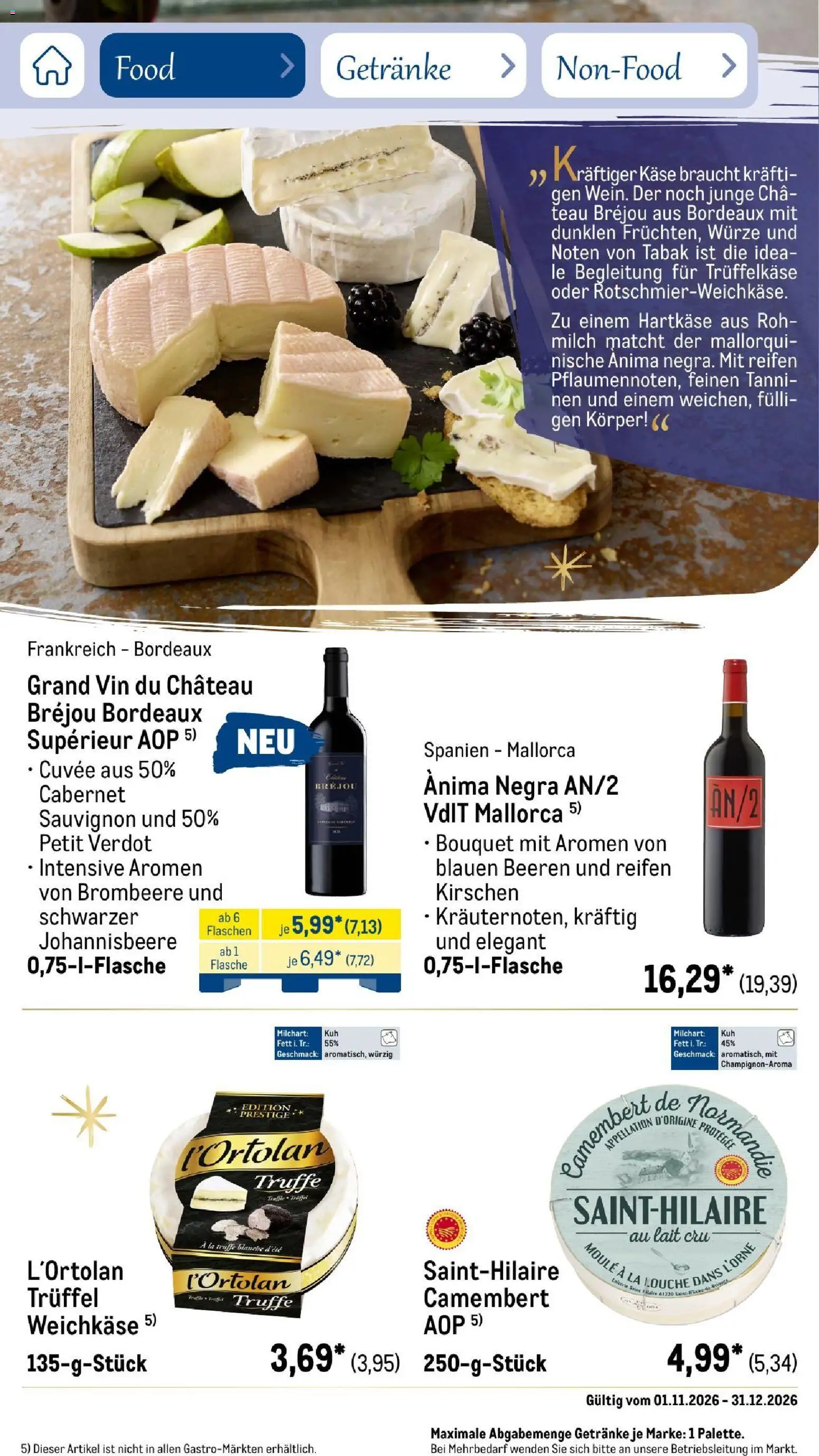 Vorschau von dem Prospekt des Geschäftes Metro, gültig ab dem 01.11.2026 - Käse, Milch, Kirschen, Camembert