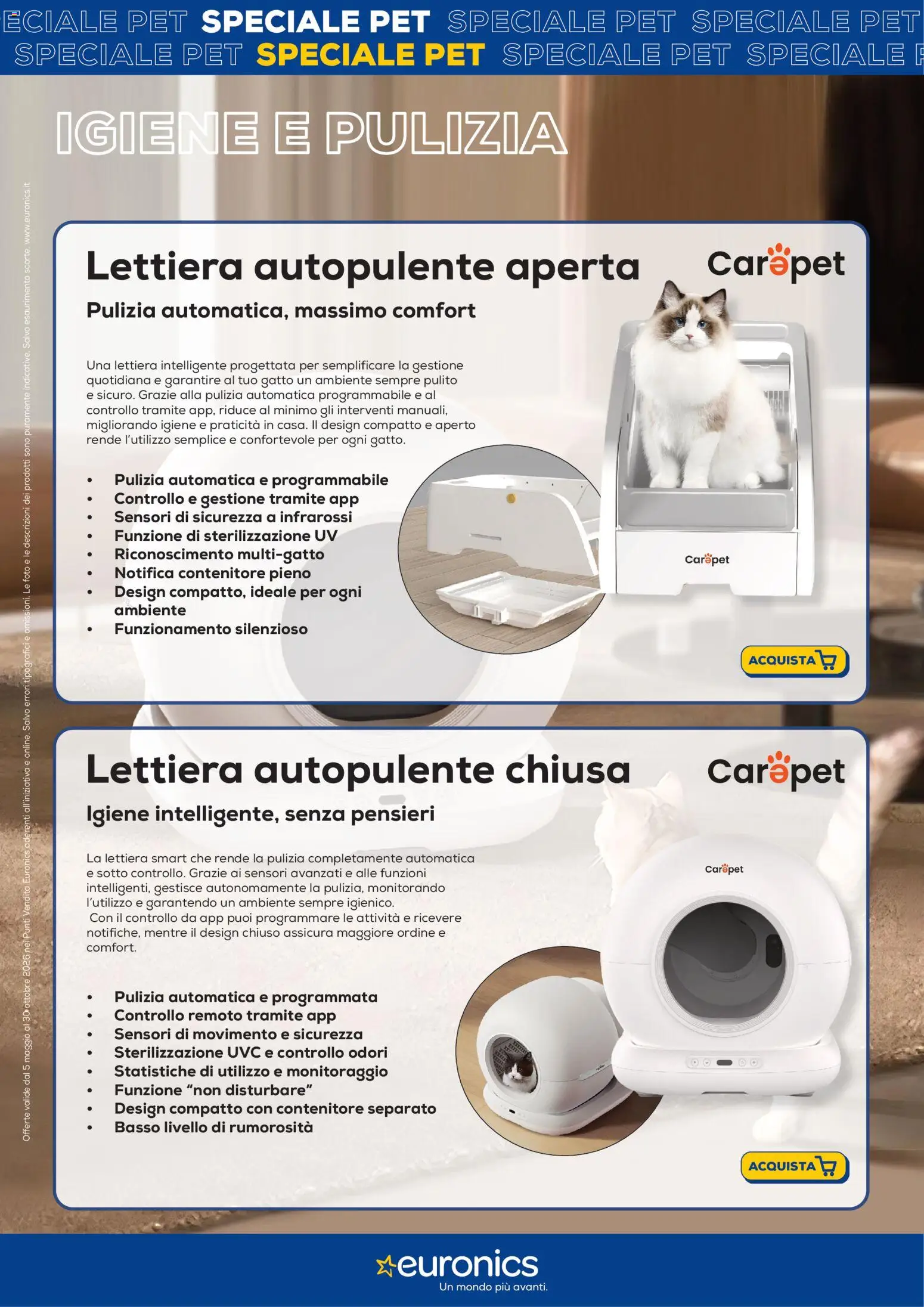 Anteprima dell'opuscolo Euronics volantino Pet dal negozio Euronics valido da 05/05/2026 - Basso, Contenitore