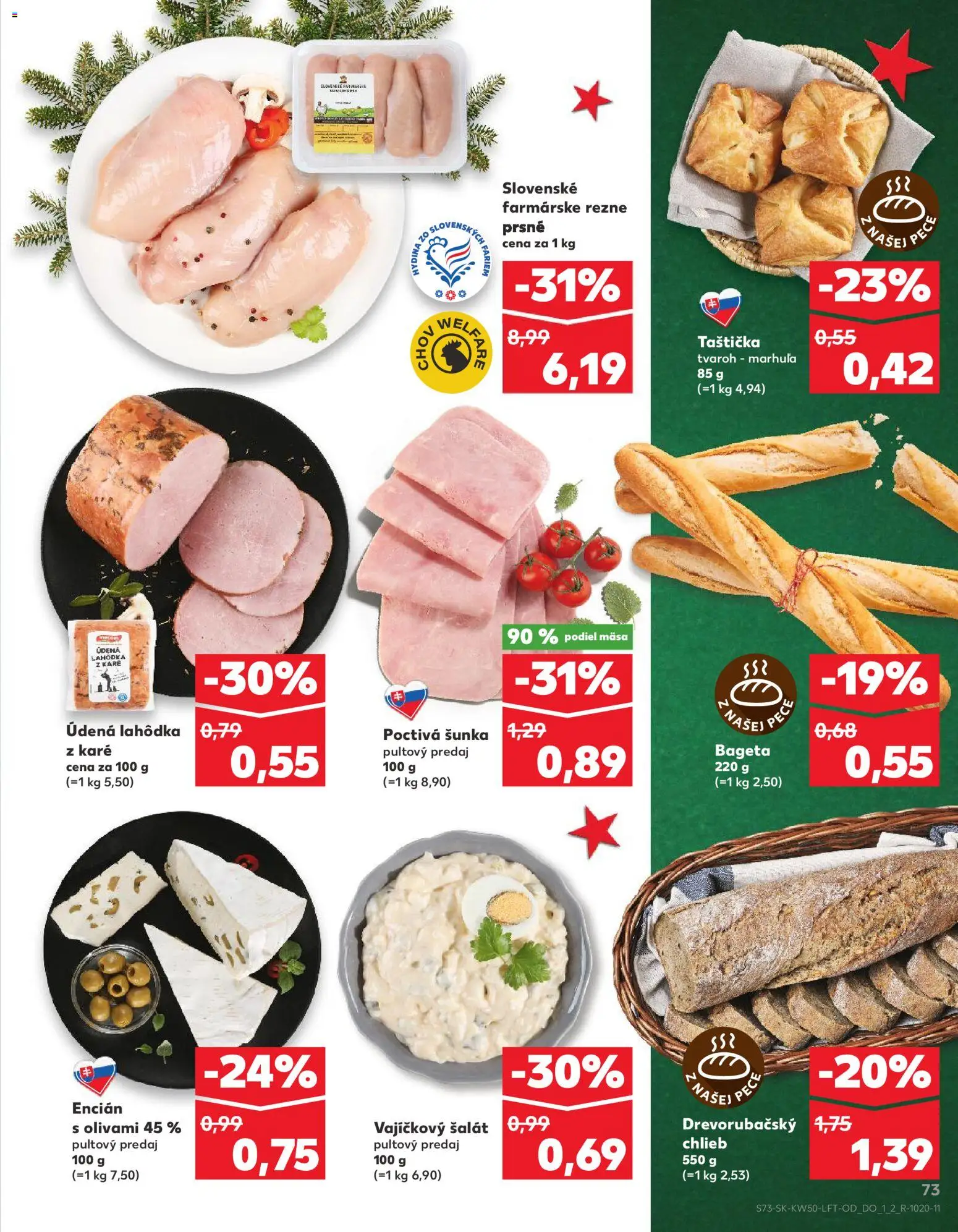 Náhľad Kaufland letáku platného od 11.12.2025 - Tvaroh, Šalát, Chlieb, Šunka, Encián