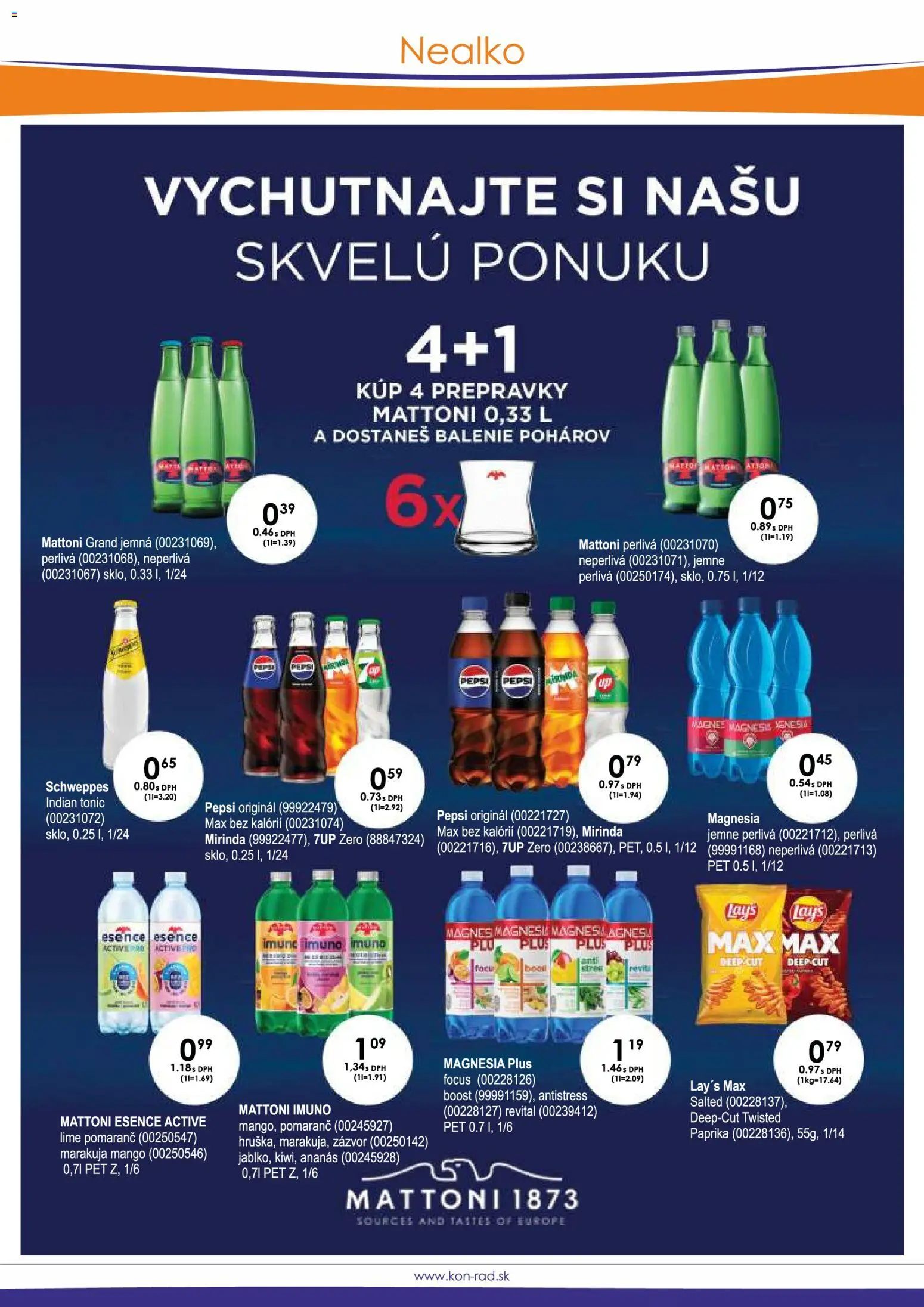 Náhľad KON - RAD letáku platného od 01.11.2026 - Mango, Paprika, Pepsi, Tonic, Mattoni, Zázvor, Magnesia, Ananás