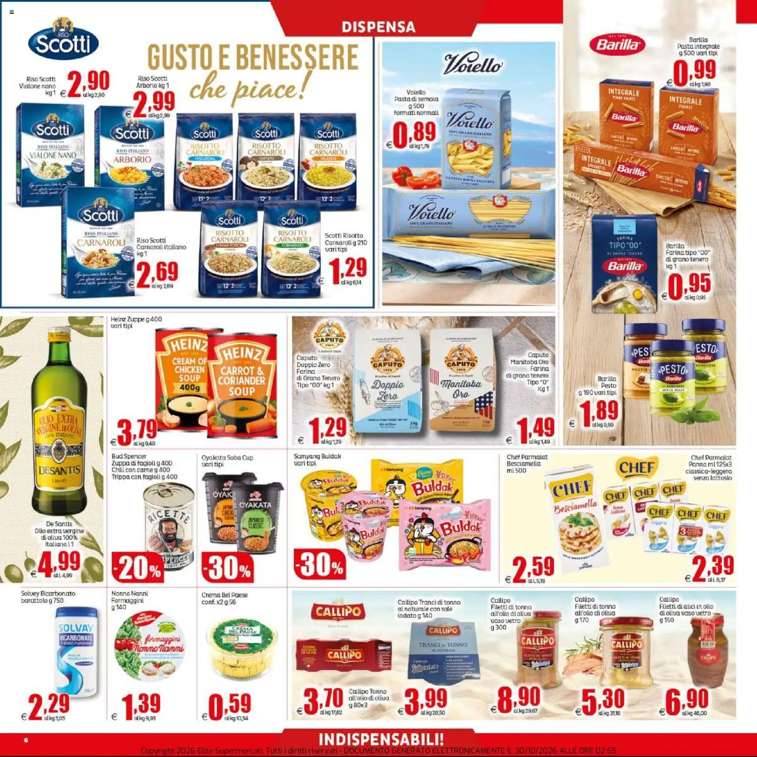 Anteprima dell'opuscolo Elite Supermercati volantino Prezzi Tondi dal negozio Elite Supermercati valido da 30/10/2026 - Crema, Fagioli, Trippa, Sale, Bicarbonato, Voiello, Senza lattosio, Farina tipo 00