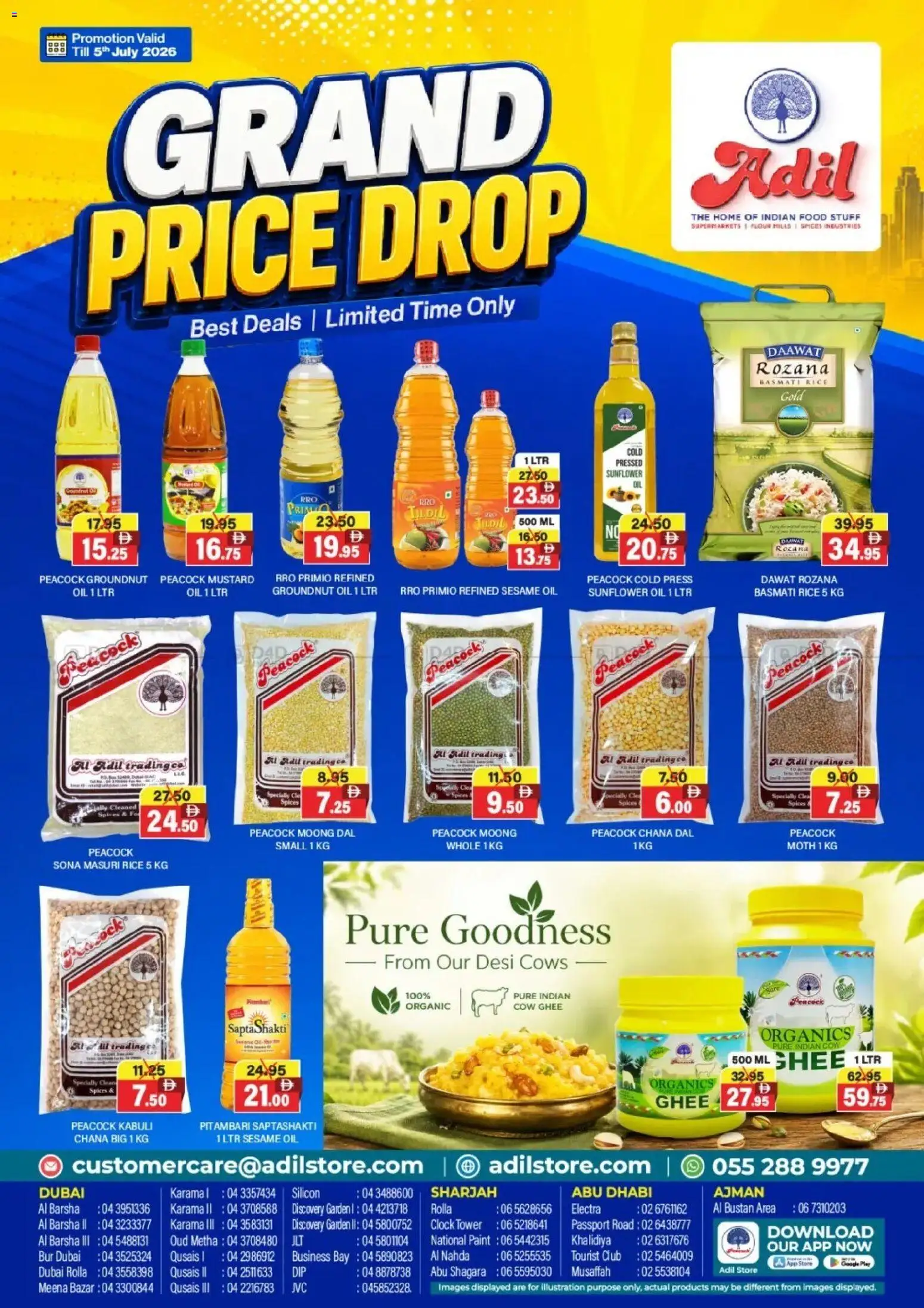 Preview of the catalogue Al-Adil catalogue grand price drop of store Al-Adil valid from 28 Jun, 2026 - Paint, Clock, Oil, Rice, Flour, Mustard, Spices, Press