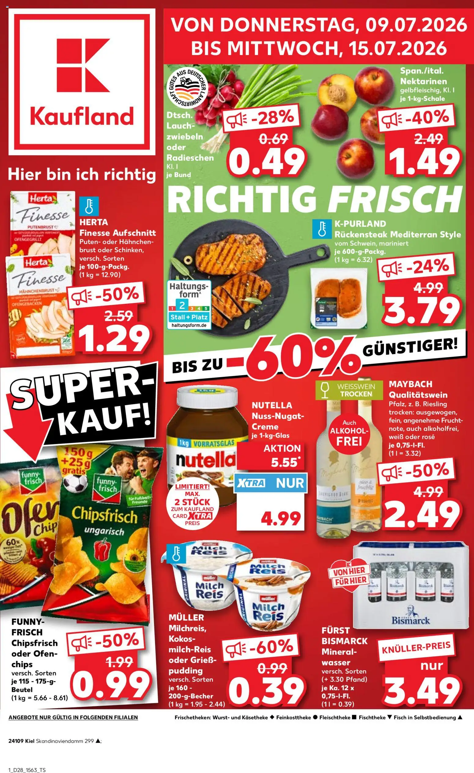 Vorschau von dem Prospekt des Geschäftes Kaufland, gültig ab dem 09.07.2026 - Alkohol, Milch, Lauch, Reis, Nektarinen, Weißwein, Grieß, Hahnchen