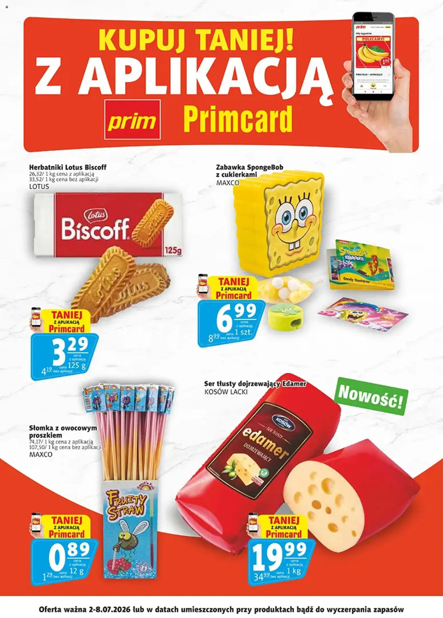 Pogląd gazetki "Prim Market promocje - Primcard" ze sklepu Prim Market ważnej od 02.07.2026 - Ser, Lotus, Herbatniki