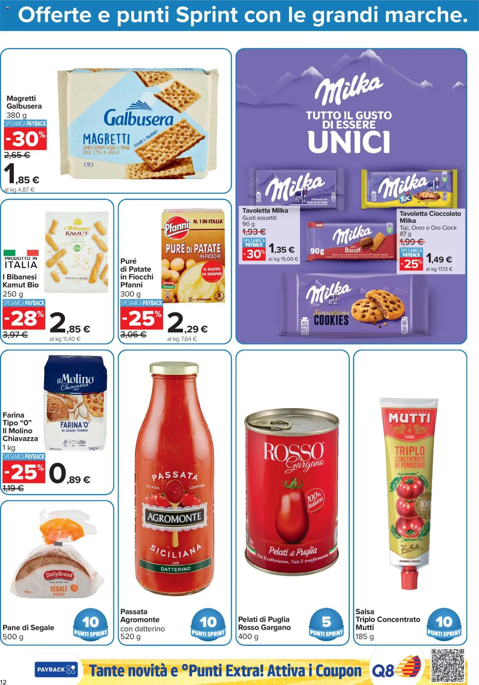 Anteprima dell'opuscolo Carrefour volantino Market - Punti Sprint Payback dal negozio Carrefour valido da 23/10/2026 - Pane, Cioccolato, Pomodoro, Farina, Patate, Fiocchi, Oreo, Mutti