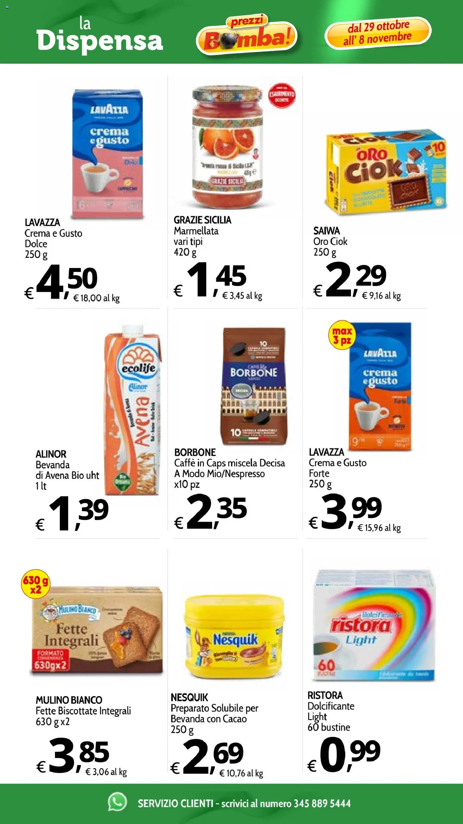 Anteprima dell'opuscolo Primo Prezzo volantino dal negozio Primo Prezzo valido da 29/10/2026 - Crema, Caffè, Lavazza, Borbone, Cacao, Marmellata, Fette biscottate, Dolcificante