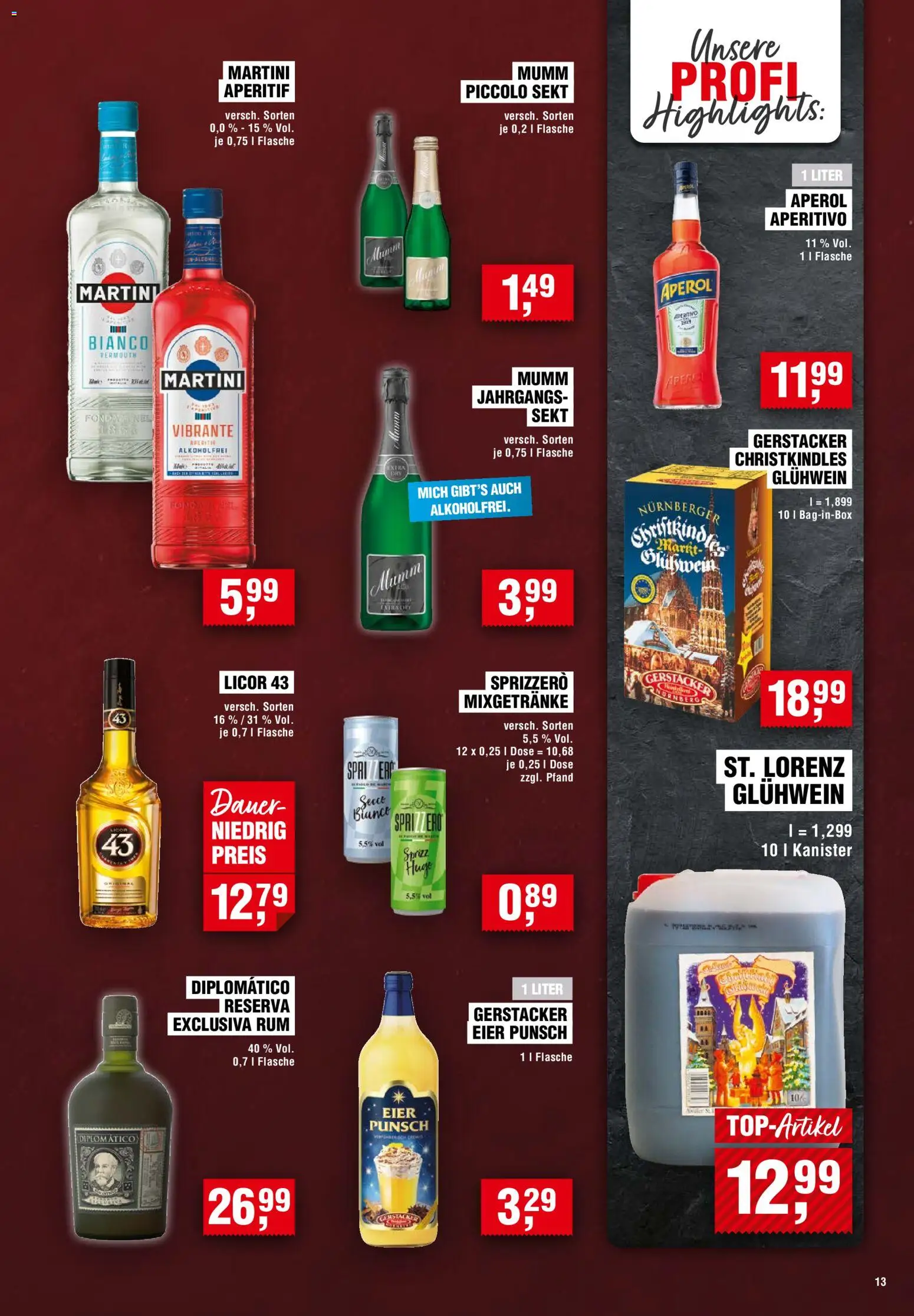 Vorschau von dem Prospekt des Geschäftes Handelshof, gültig ab dem 12.11.2026 - Aperol, Hugo, Martini, Eier, Rum, Sekt
