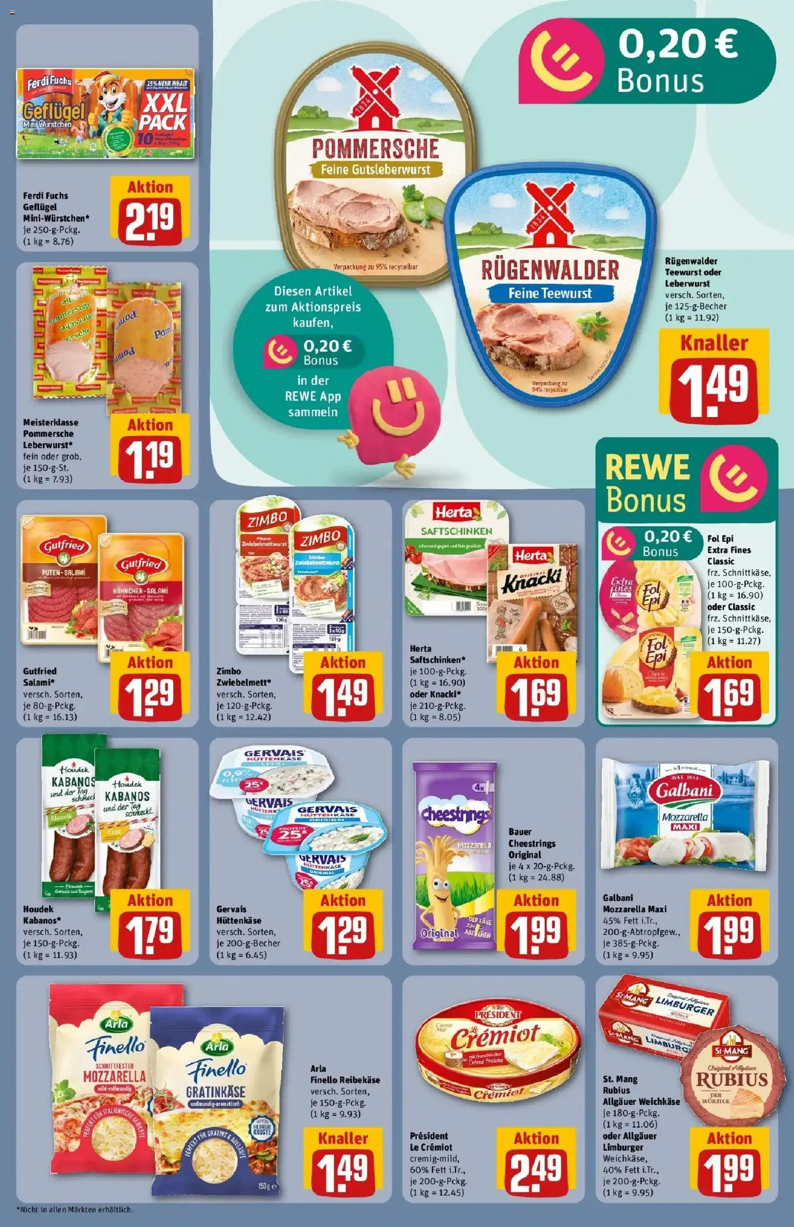 Vorschau von dem Prospekt des Geschäftes Rewe, gültig ab dem 02.03.2026 - Käse, Gerichte, Mozzarella, Hüttenkäse, Salami, Creme, Hahnchen, Reibekase