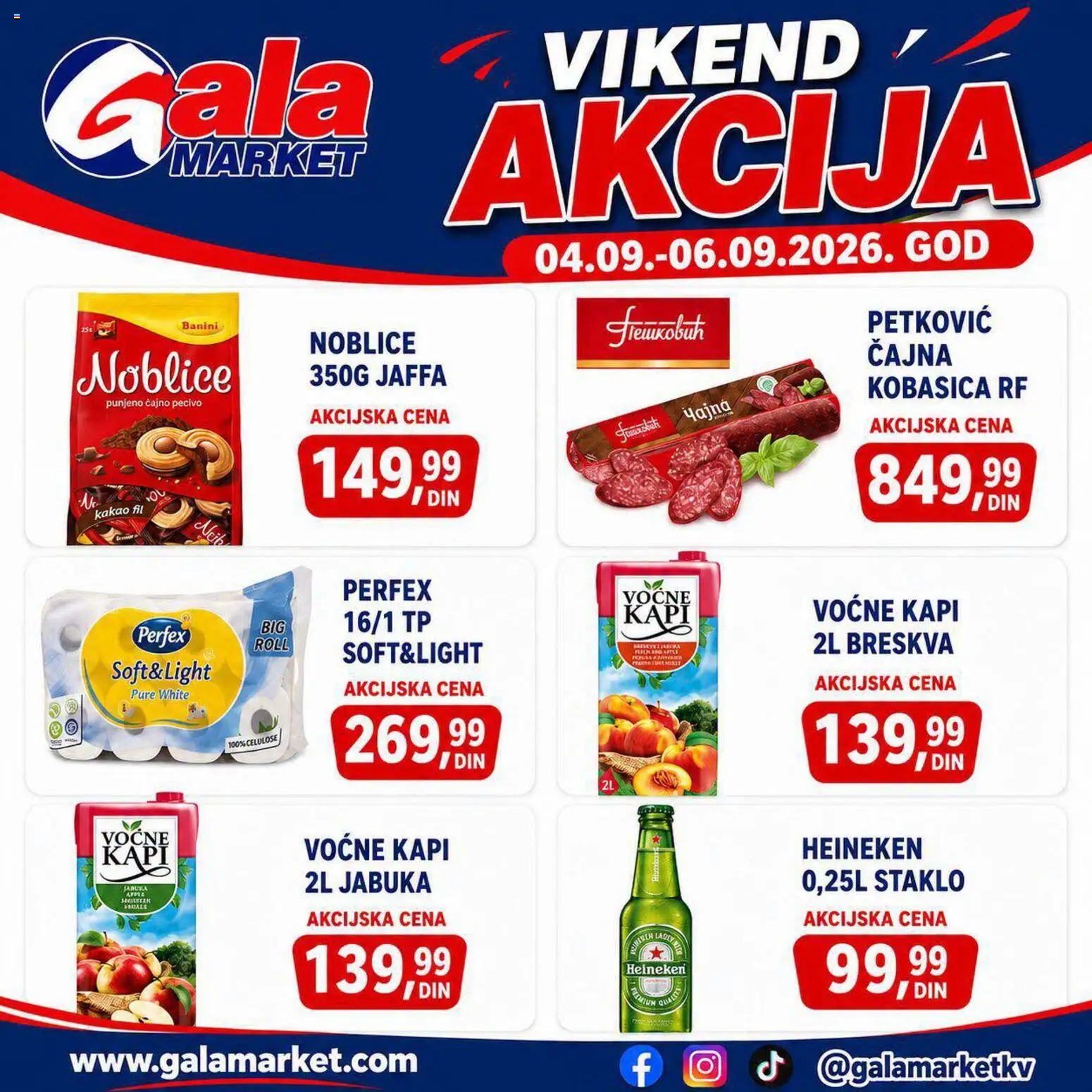 Pregled Gala MARKET kataloga - važi od 04.09.2026 - Heineken, Kakao, Breskva, Noblice, Staklo, Kobasica, Pecivo