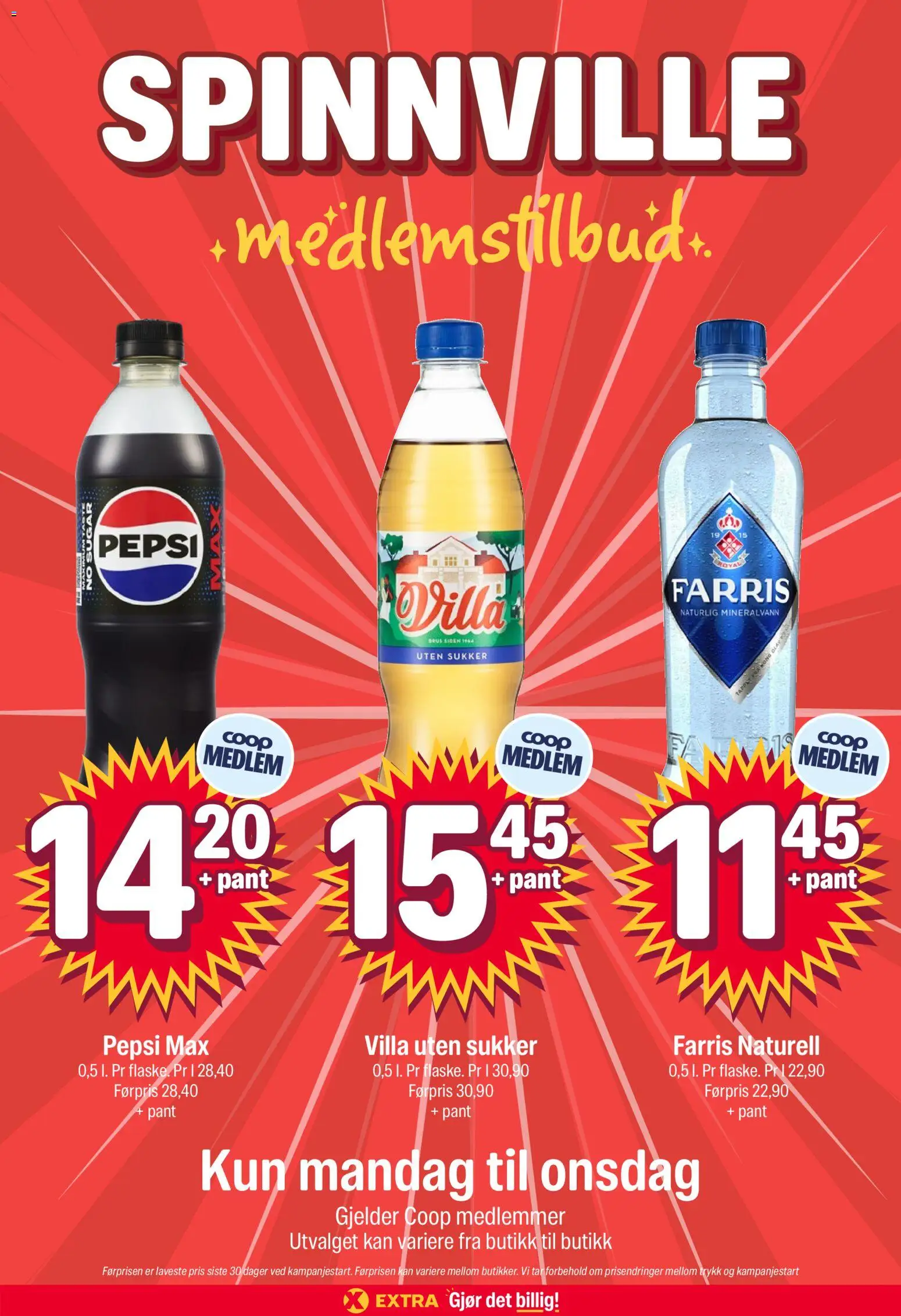 Forhåndsvis Coop Extra kundeavis fra butikk Coop Extra gyldig fra 19/10/2026 - Farris, Pepsi Max, Ved, Sukker, Pepsi, Mineralvann