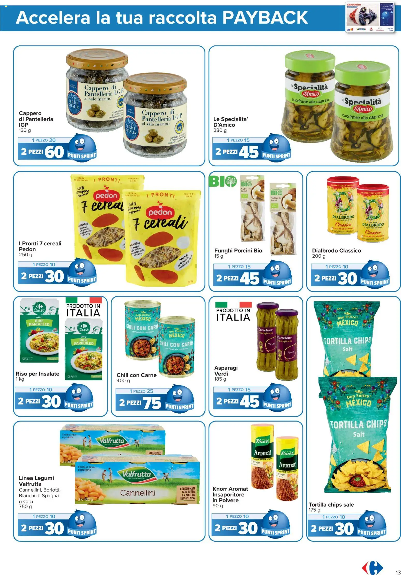 Anteprima dell'opuscolo Carrefour volantino Iper - Punti Sprint Payback dal negozio Carrefour valido da 23/10/2026 - Fagioli, Funghi, Cereali, Ceci, Sale, Legumi, Verdure, Specialità