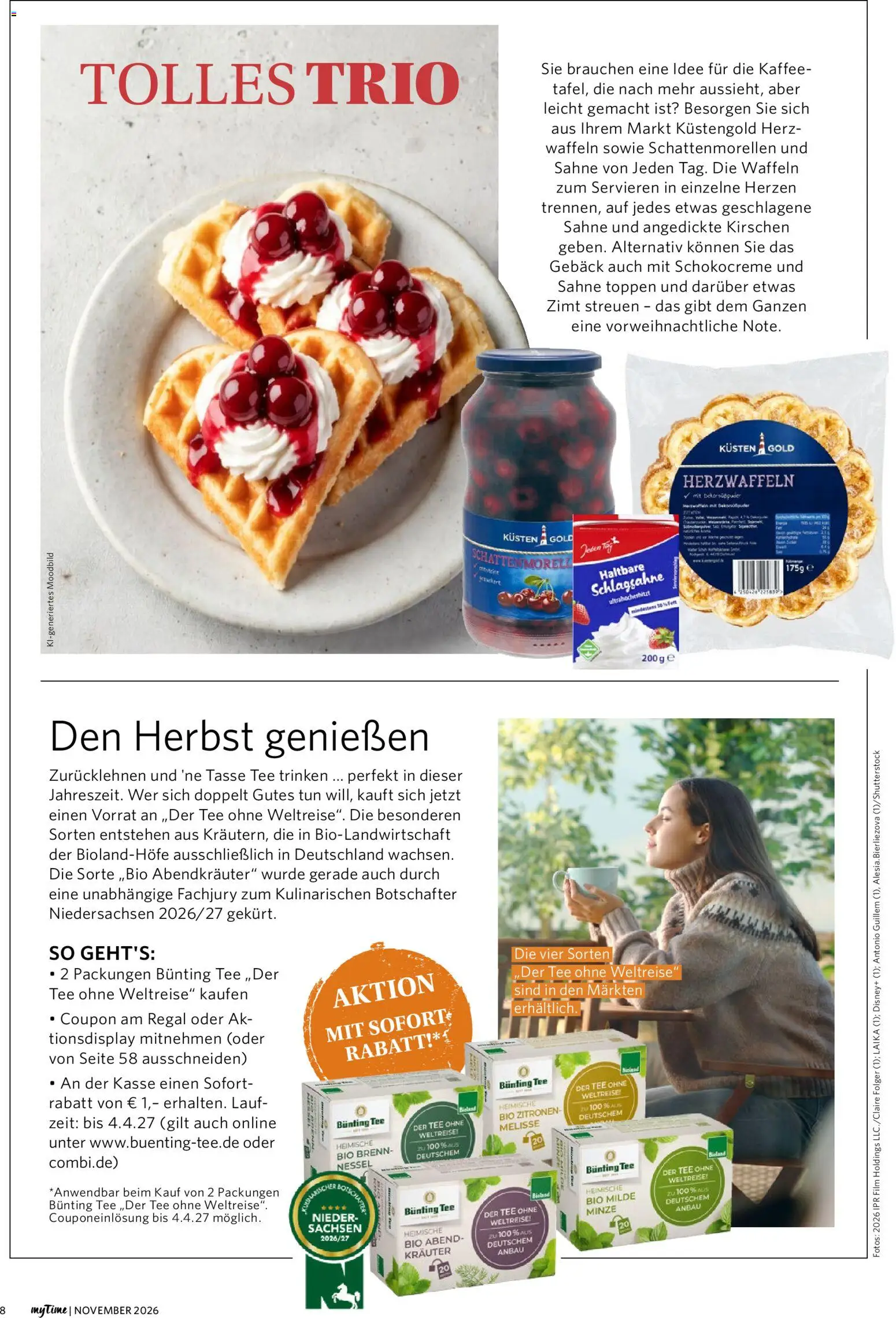Vorschau von dem Prospekt des Geschäftes Combi, gültig ab dem 01.11.2026 - Kaffee, Waffeln, Tee, Regal, Kirschen, Schlagsahne, Zitronen, Sahne