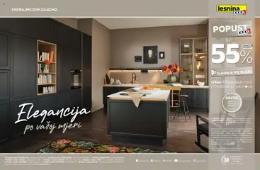 Pregled letka Lesnina Katalog 55% na kuhinje po mjeri trgovine Lesnina vrijedi od 08.10.2026