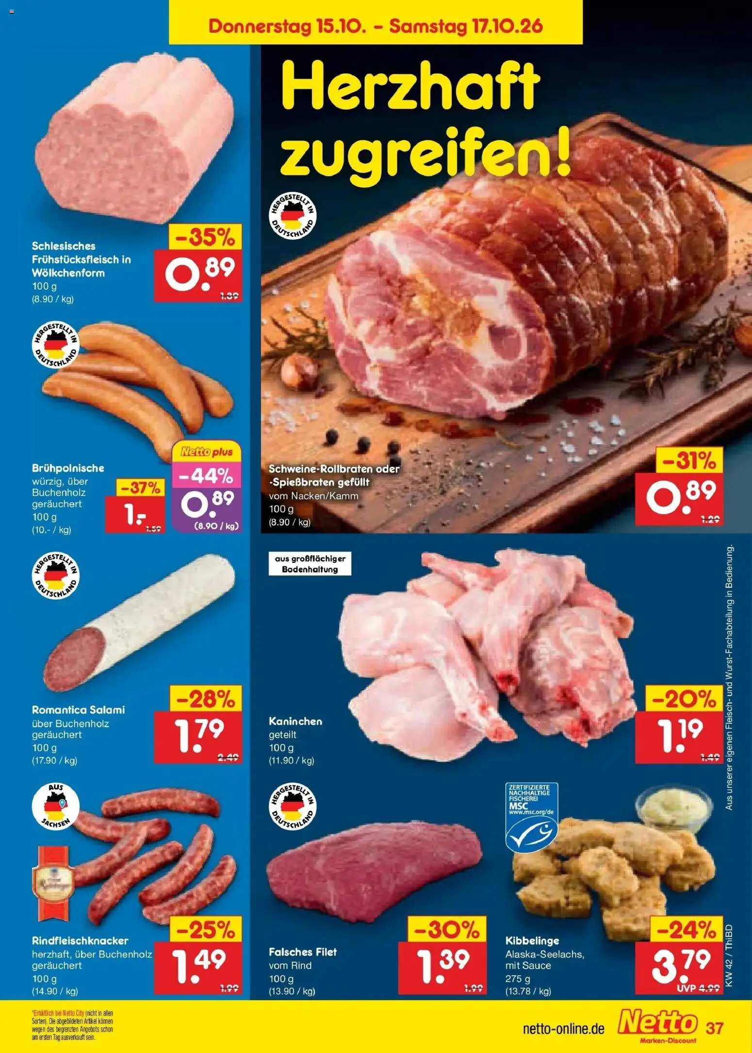 Vorschau von dem Prospekt des Geschäftes Netto Marken-Discount, gültig ab dem 12.10.2026 - Kaninchen, Fleisch, Salami